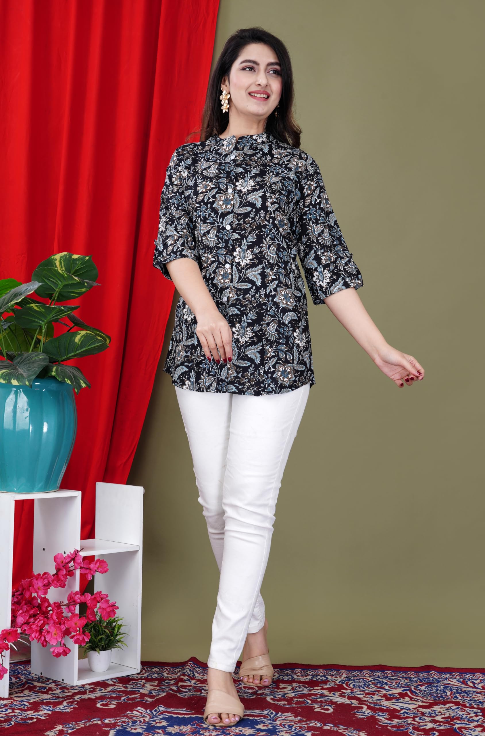 Gudwear Printed Button Down Shirt for Women - Black - Image 5