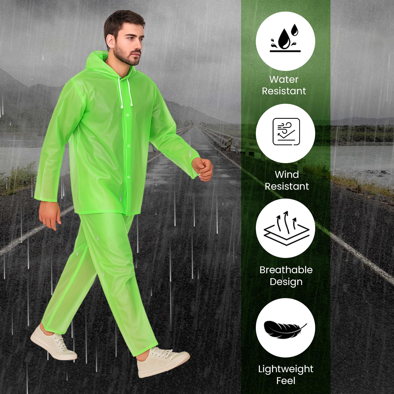 Allextreme Men's EVA Rainsuit - Neon Green - Image 3