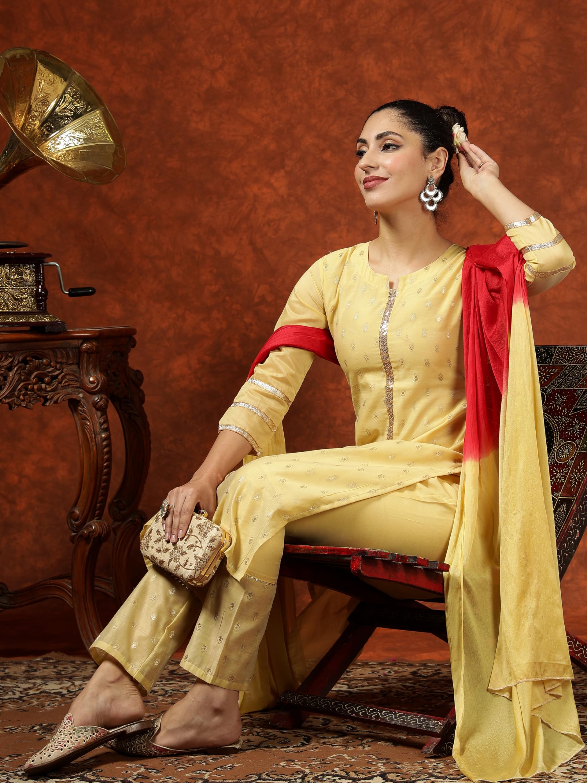 EthnicJunction Chanderi Silk Kurta Pant Dupatta Set - Image 2
