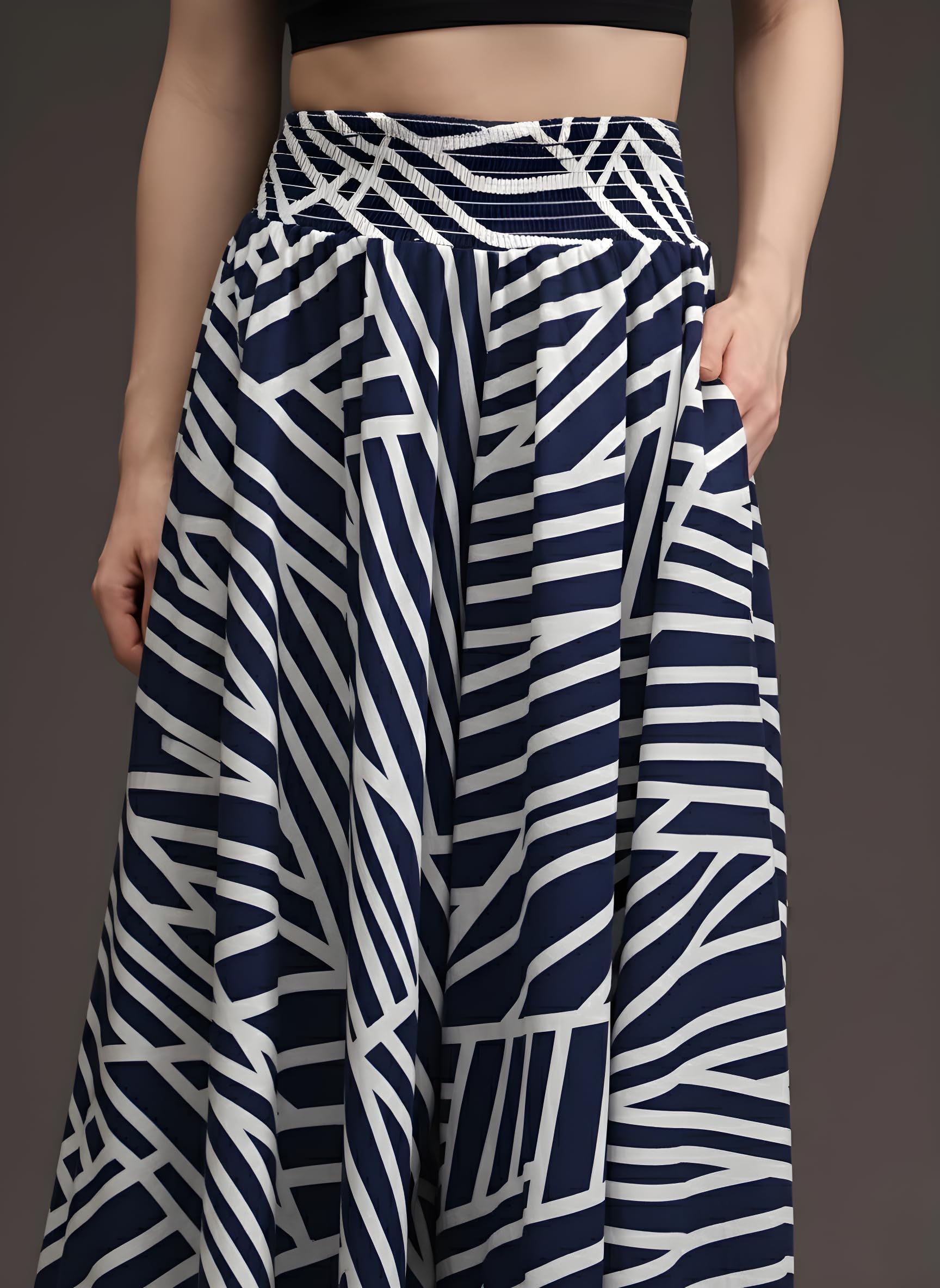 Navy White Zebra Palazzo Trousers for Women - Image 5