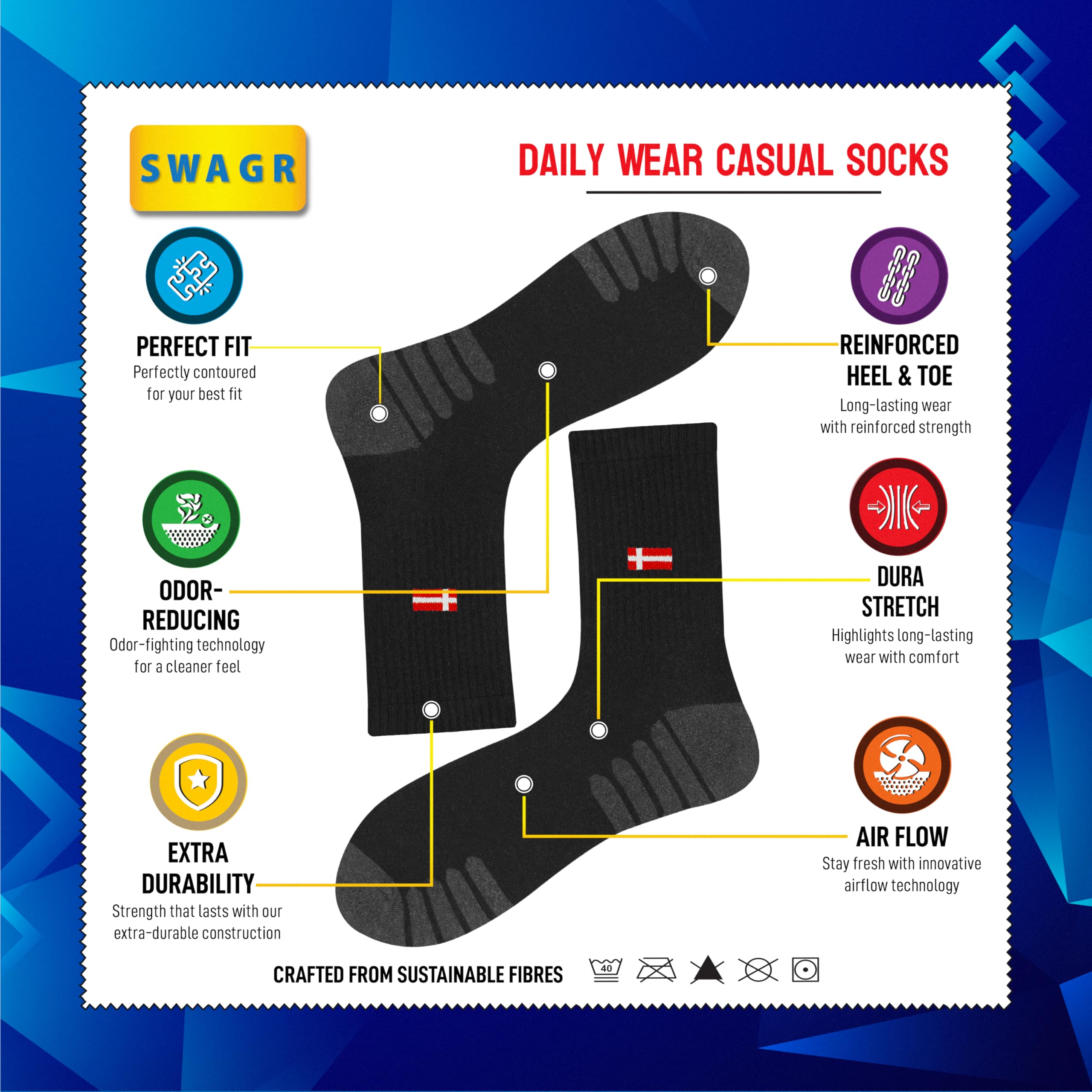 SWAGR Men's Multicolor Sports Crew Socks - Image 4