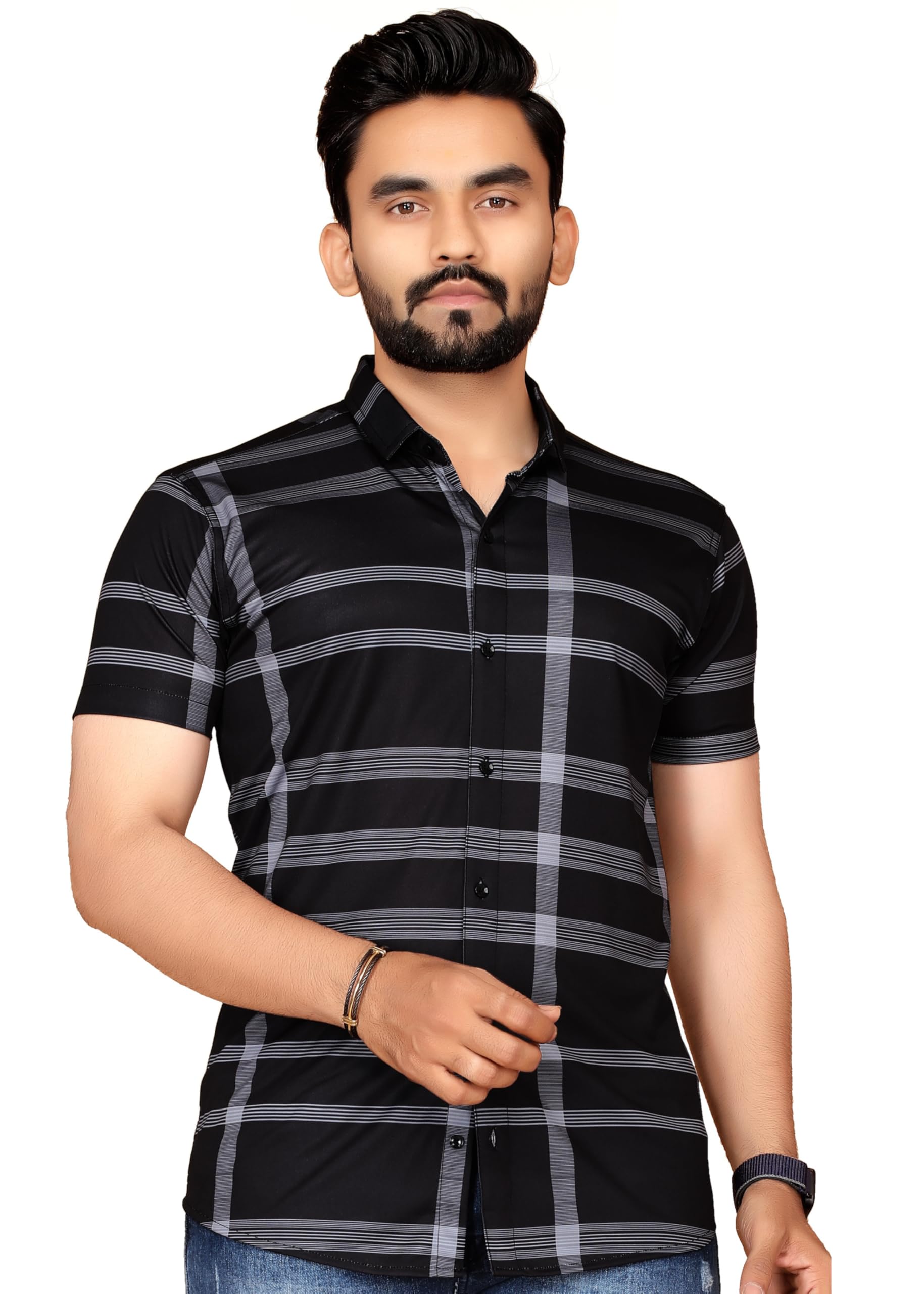 FABRIPPLE Men Printed Half Sleeve Shirt - Black