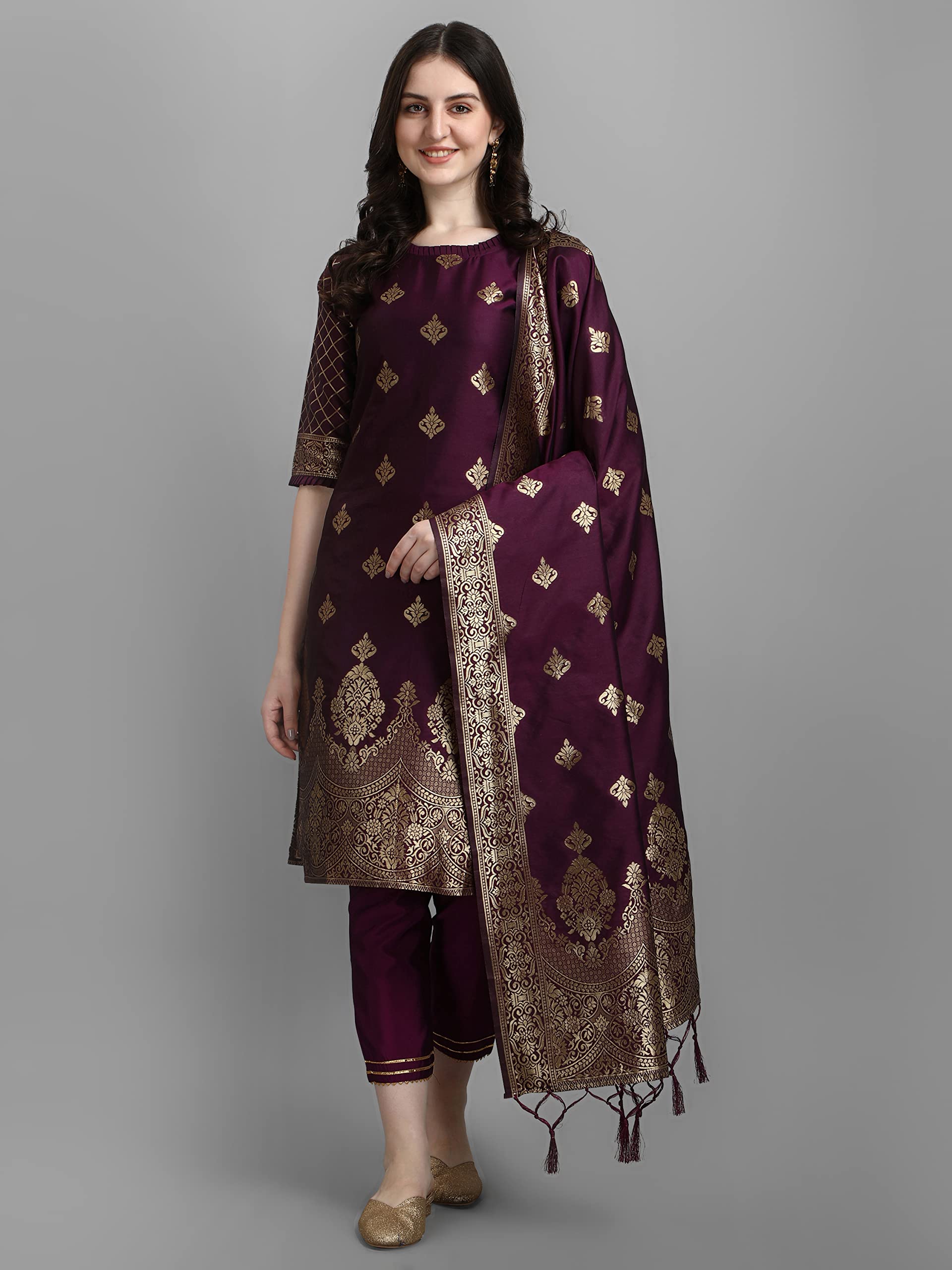 VredeVogel Purple Kurta Pant Dupatta Set for Women - Image 2