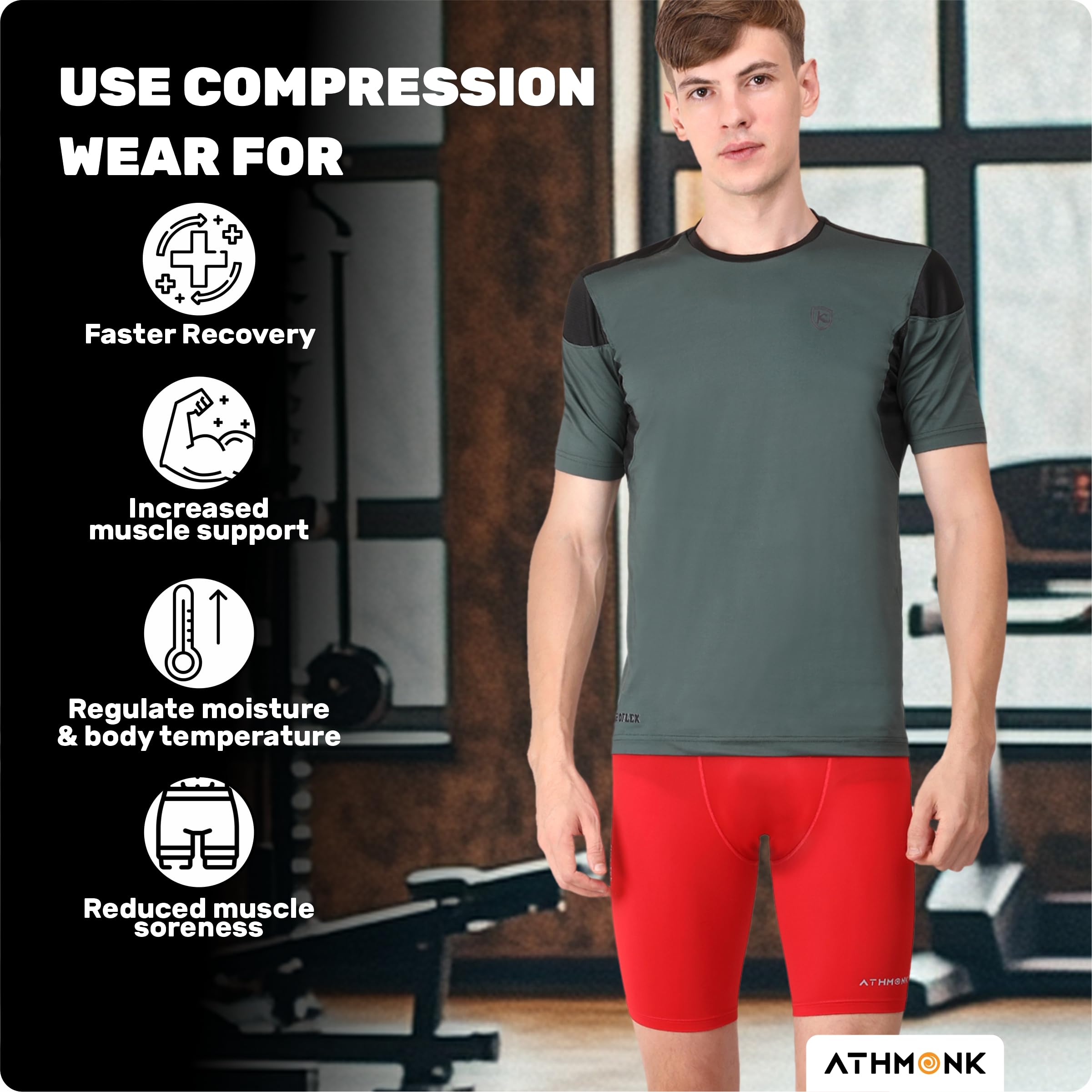 Athmonk Men's Red Compression Shorts - Image 2