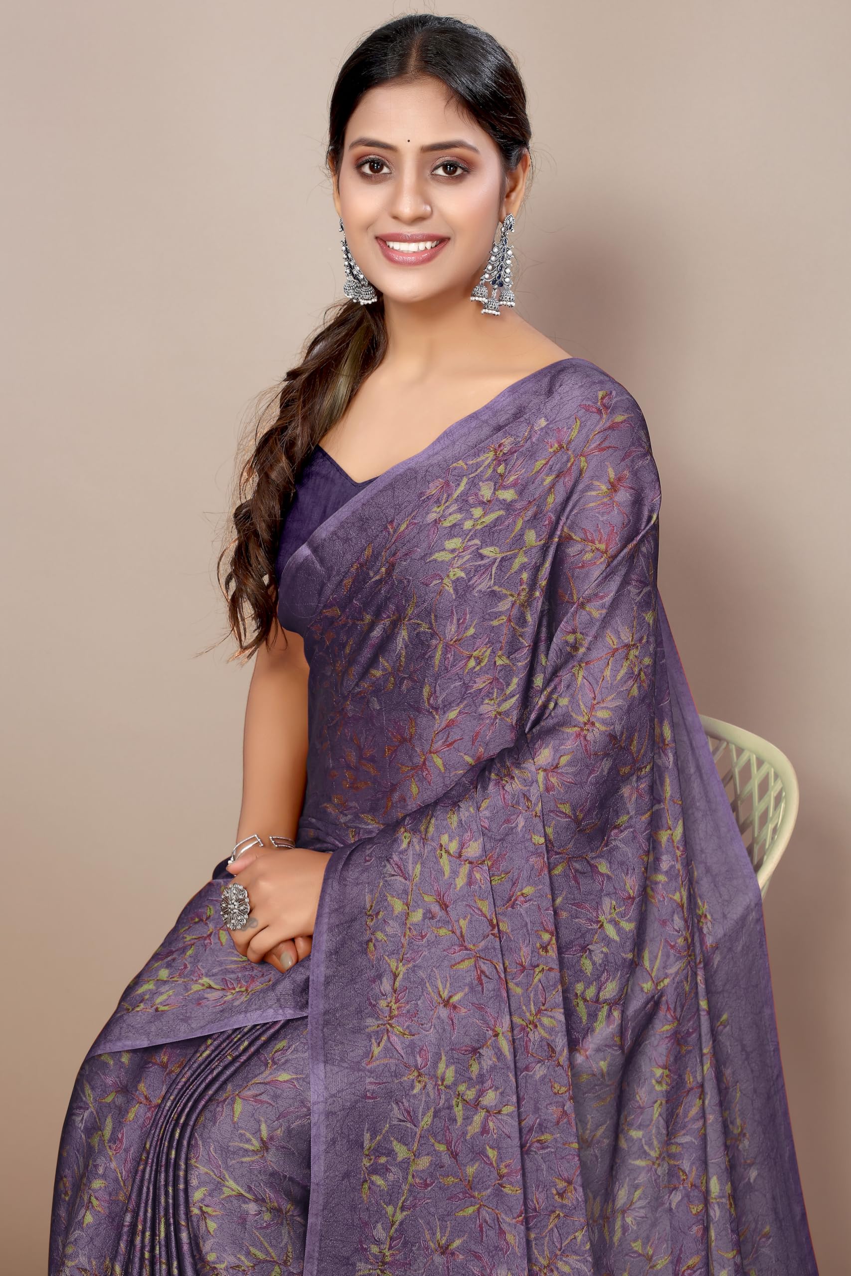 MIRCHI FASHION Chiffon Georgette Floral Saree for Women - Dark Lav - Image 2