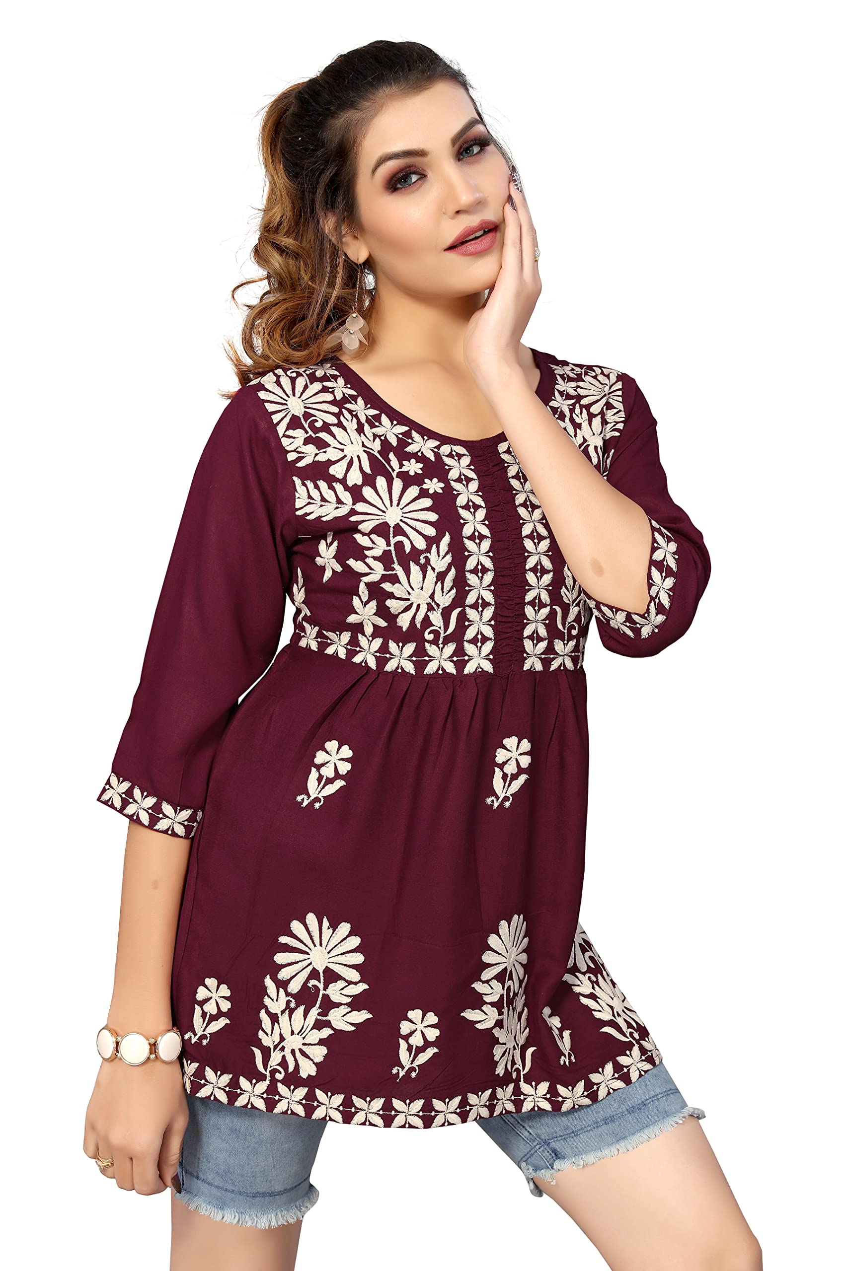 Bee M Pee Maroon Embroidered Kurta for Women