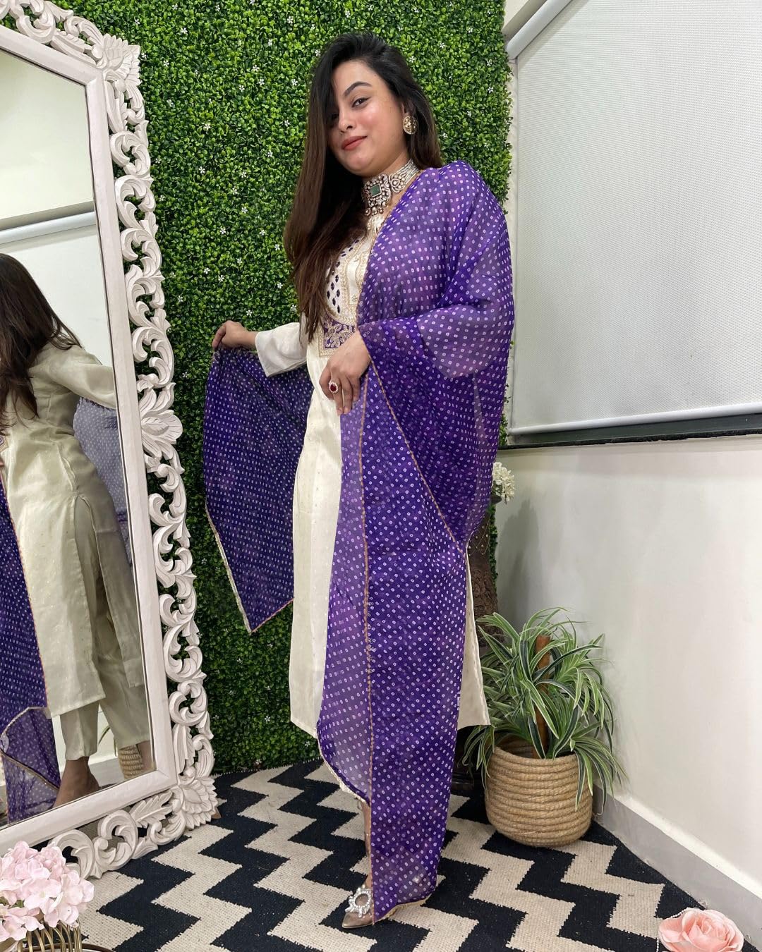 GoSriKi Women's Rayon Viscose Kurta with Pant & Dupatta - White - Image 4