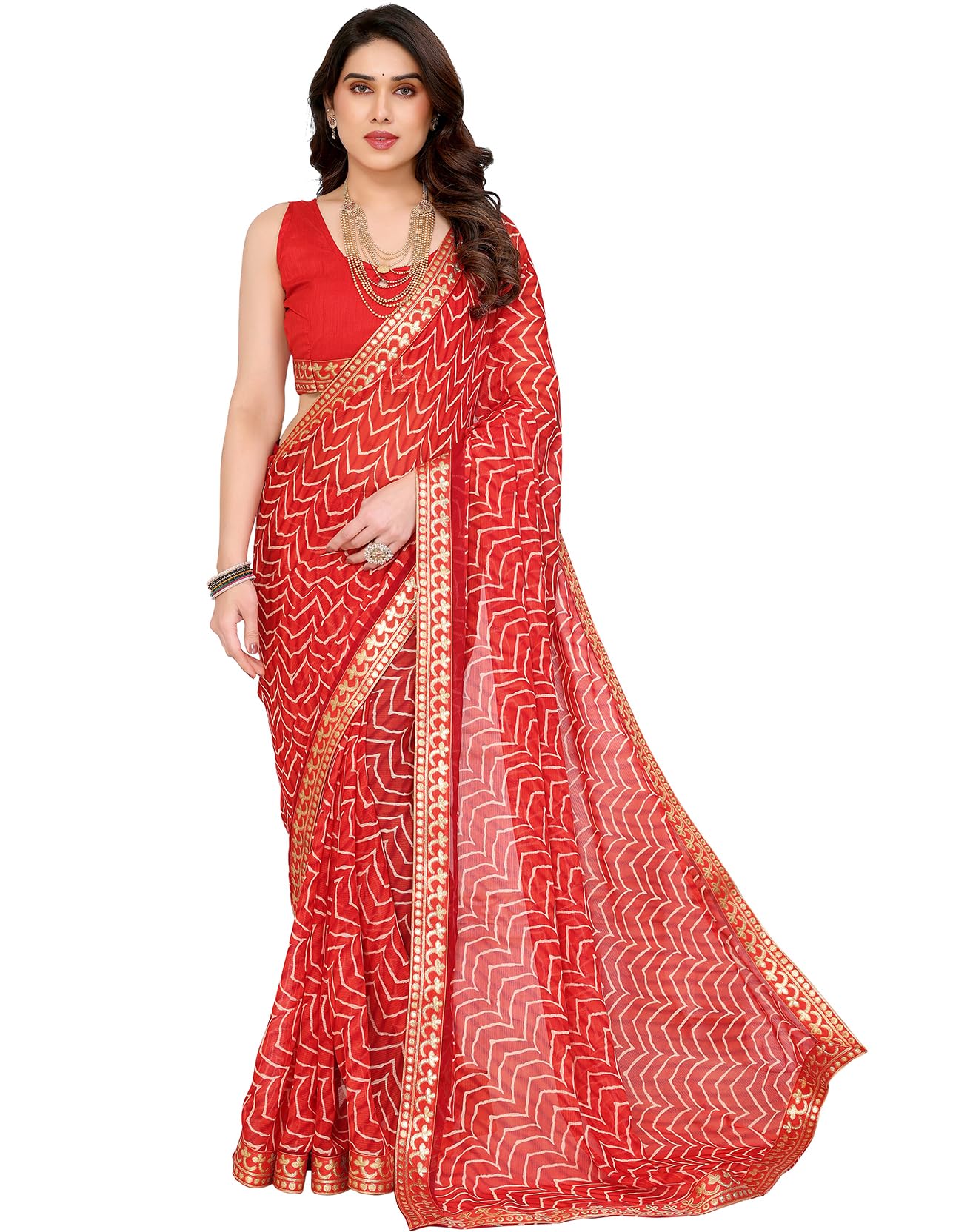 Yashika Women's Printed Georgette Saree - Red