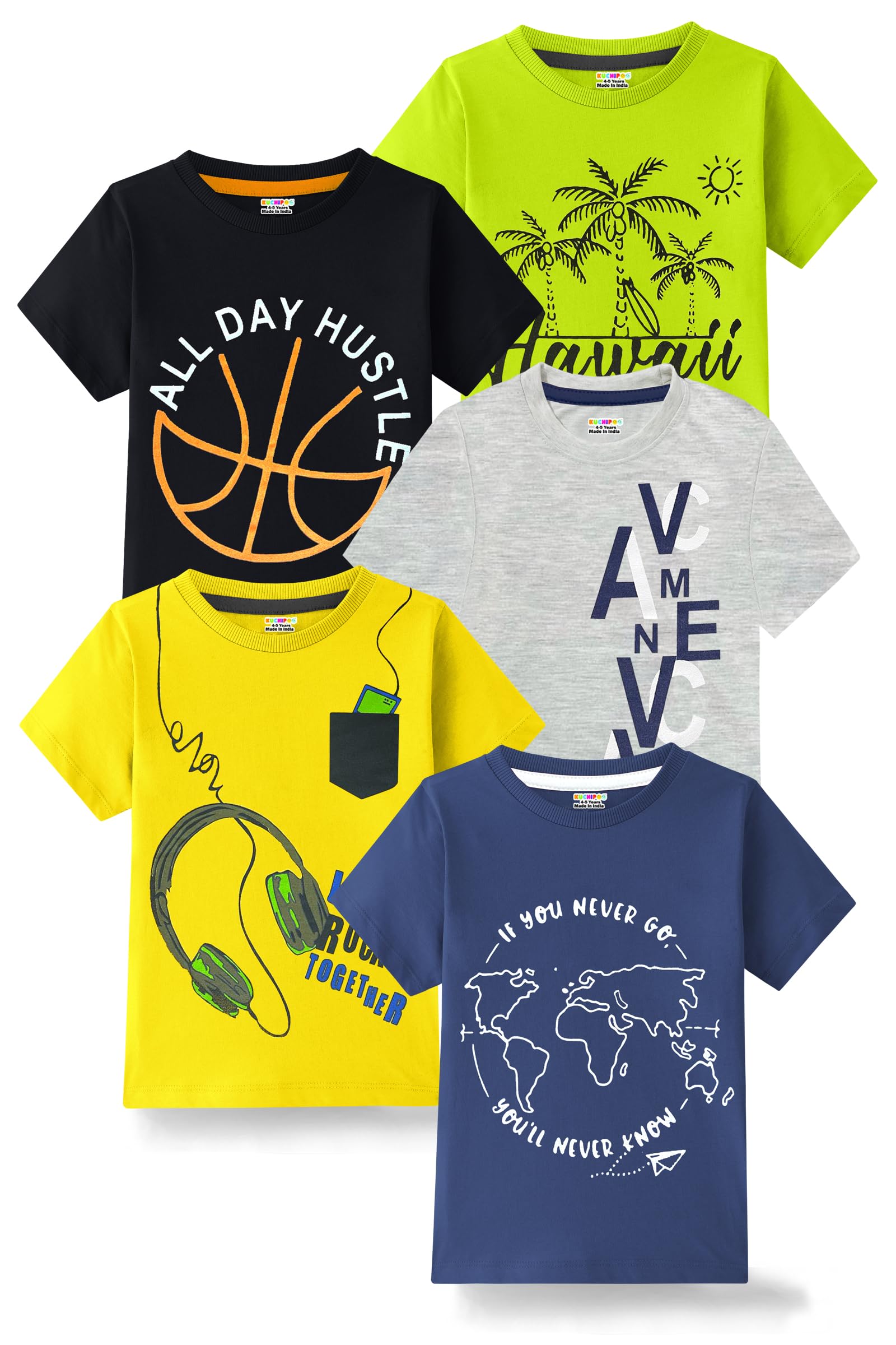 Kuchipoo Boys Cotton T-Shirts - Multi-Colored