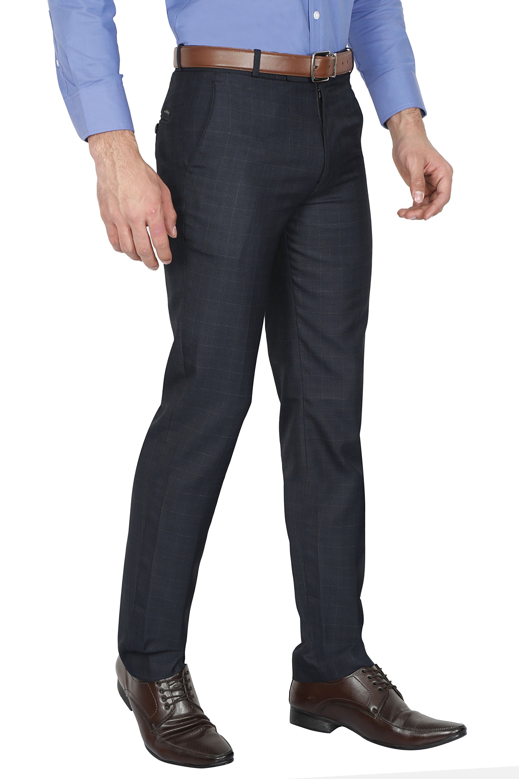 McHenry Men's Blue Checkered Formal Trousers - Image 3