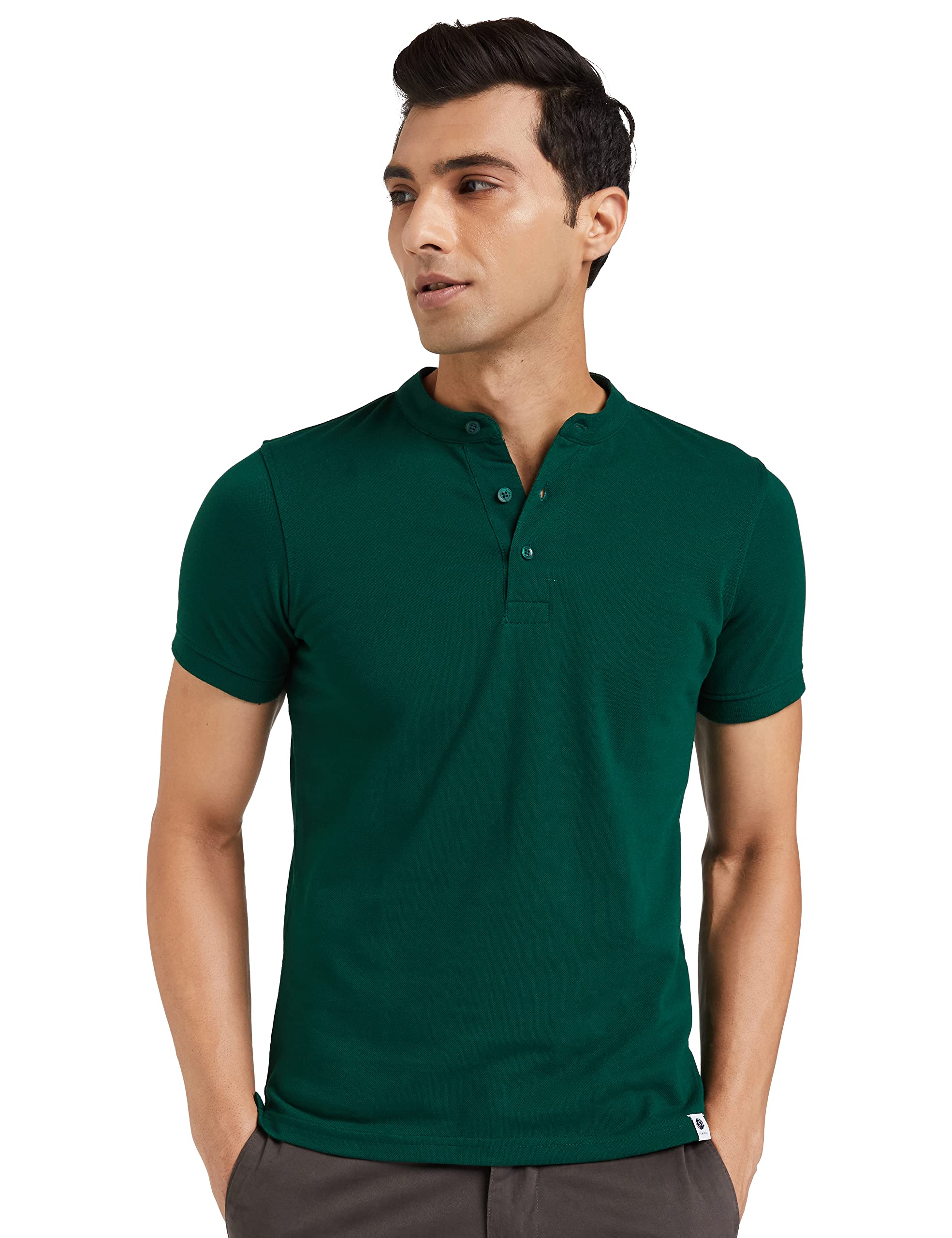 Symbol Men's Polo T-Shirt - Mandarin Collar, Half Sleeves, Eden Green