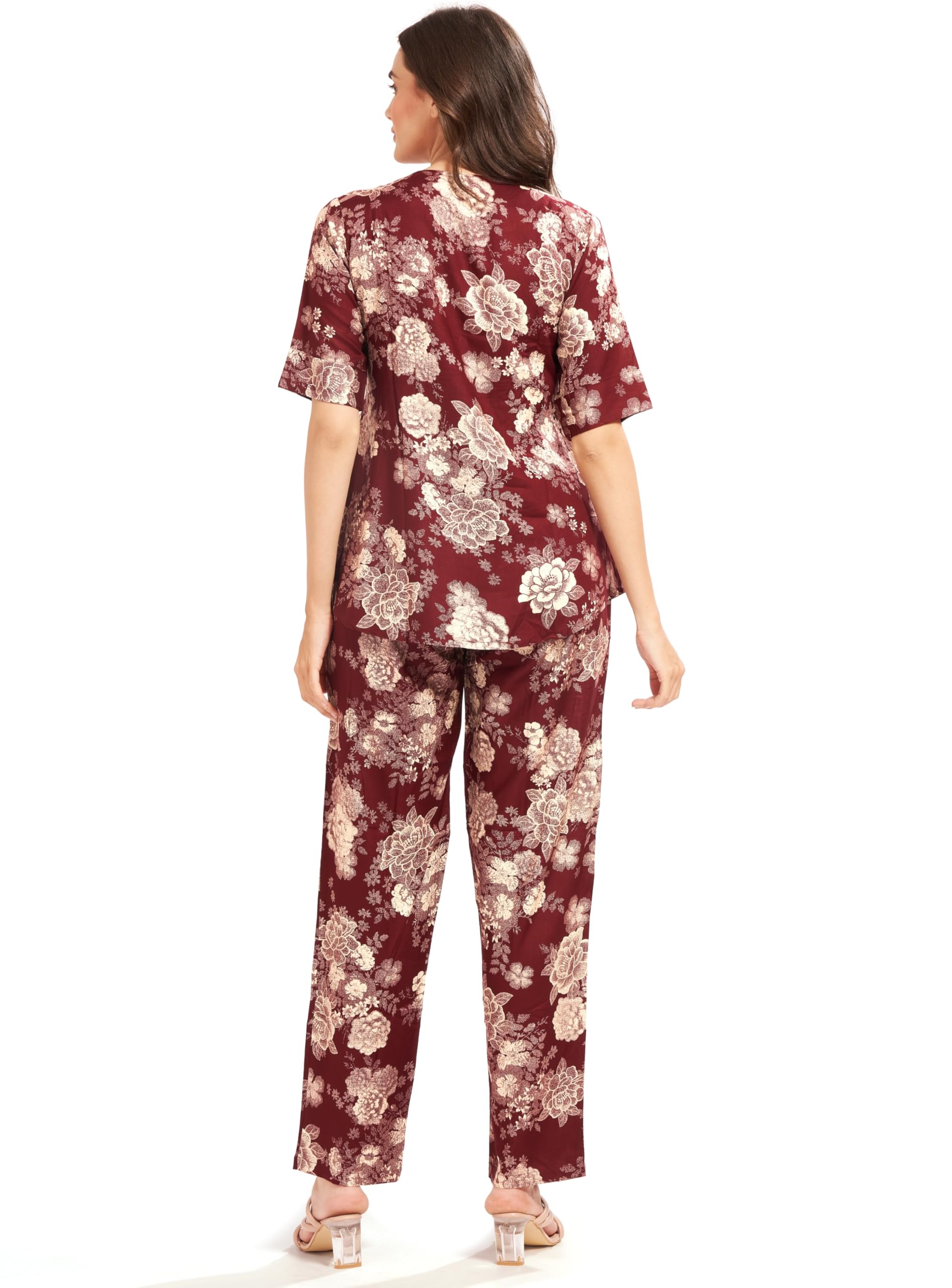 GarbGlide Women Maternity Top & Pyjama Set - Maroon - Image 2