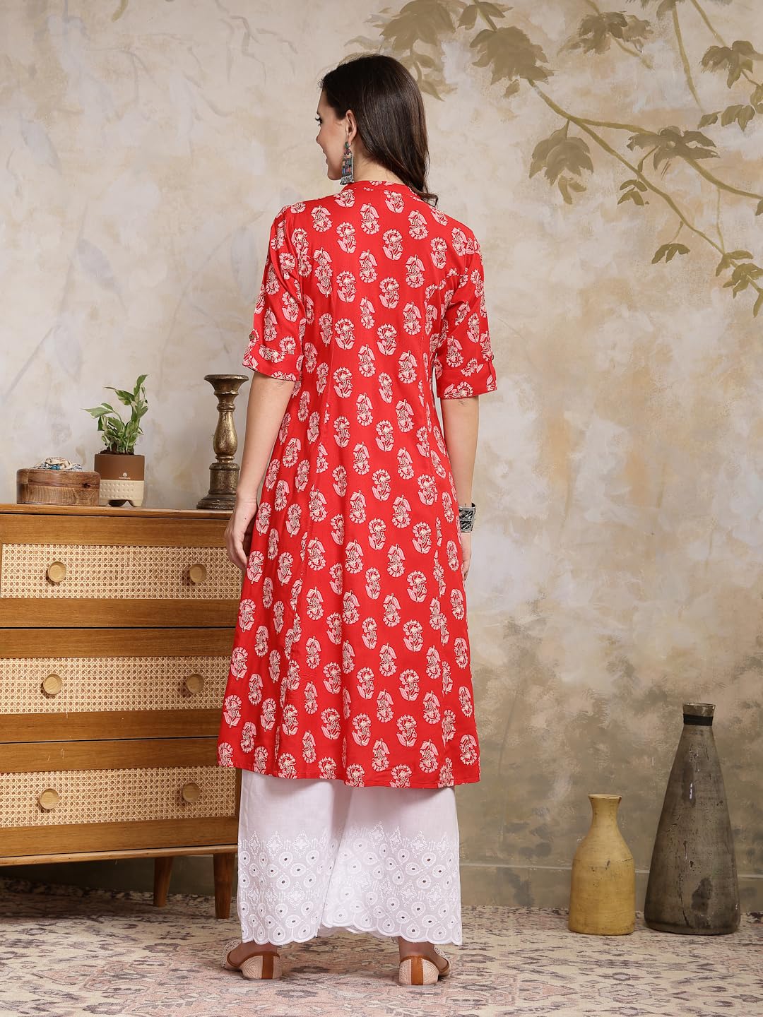Stylum Women's Floral Printed Rayon A-Line Kurta - Red - Image 2