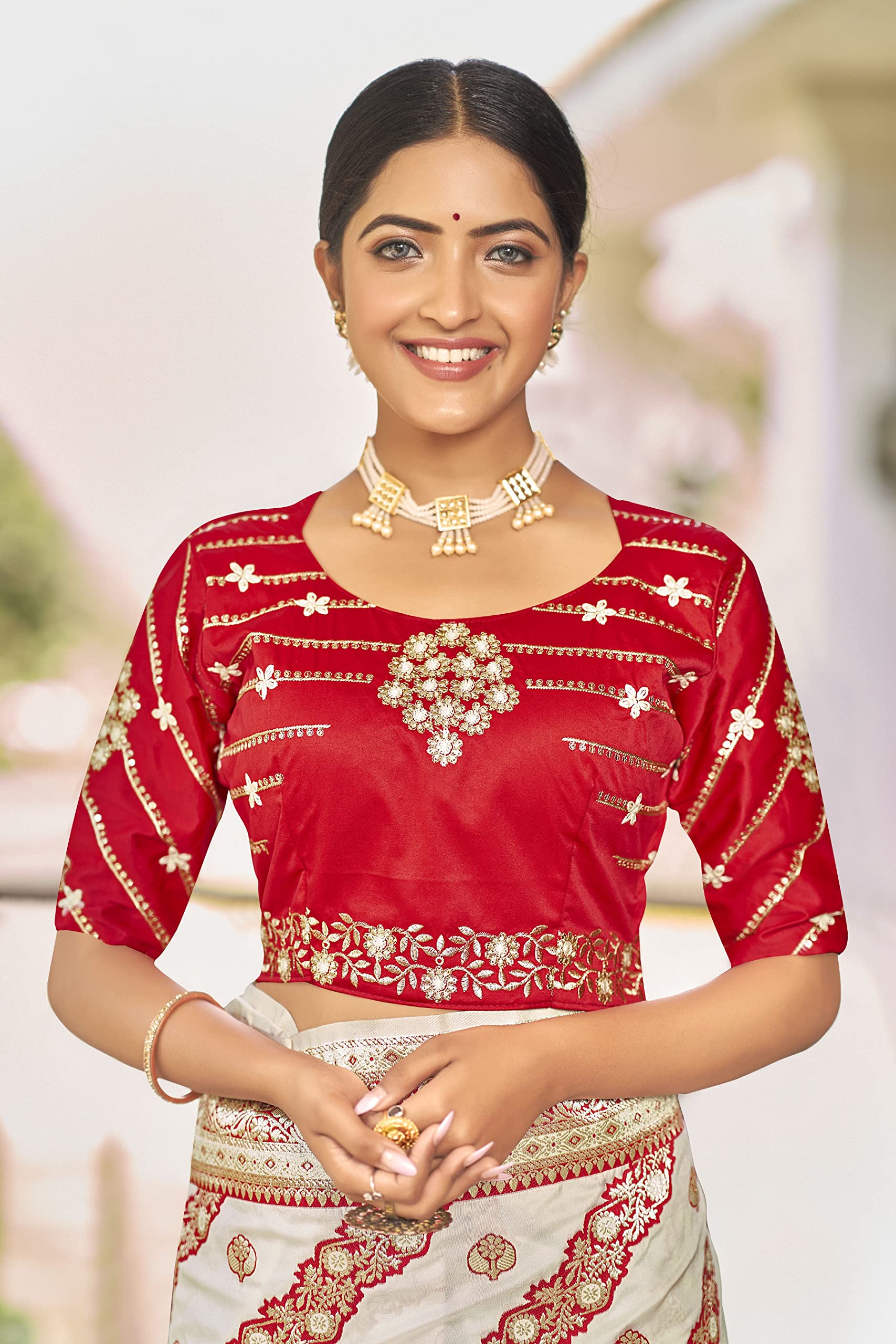 MANOHARI Banarasi Silk Saree for Women - Beige - Image 5