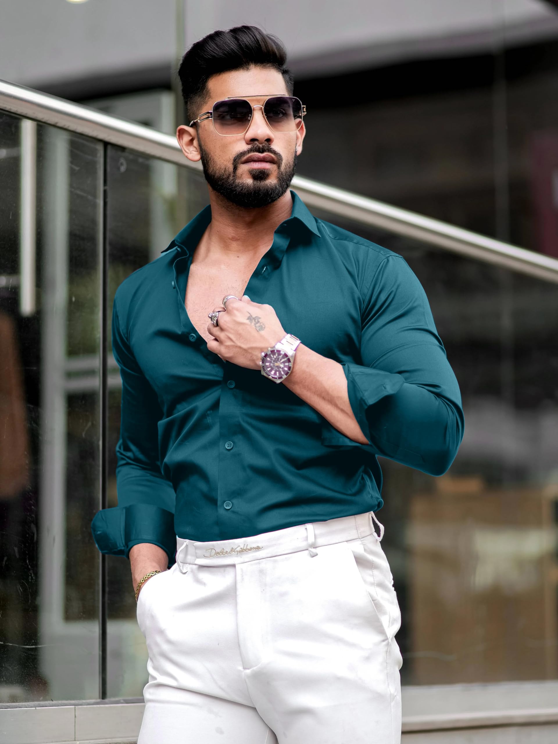 IndoPrimo Men's Satin Shirt - Solid - Image 4