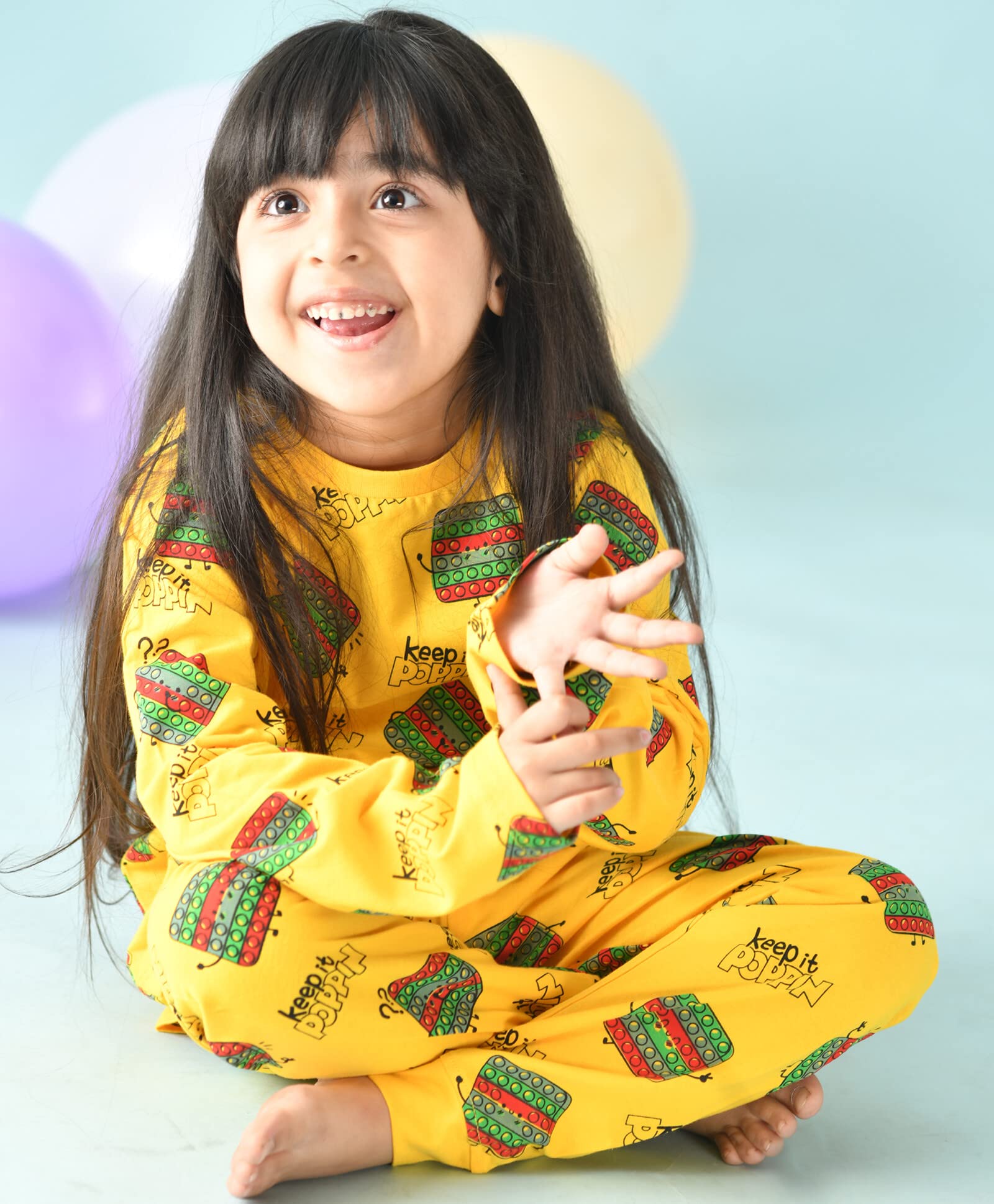 Anthrilo Pajama T-Shirt Set for Girls - Yellow - Image 4
