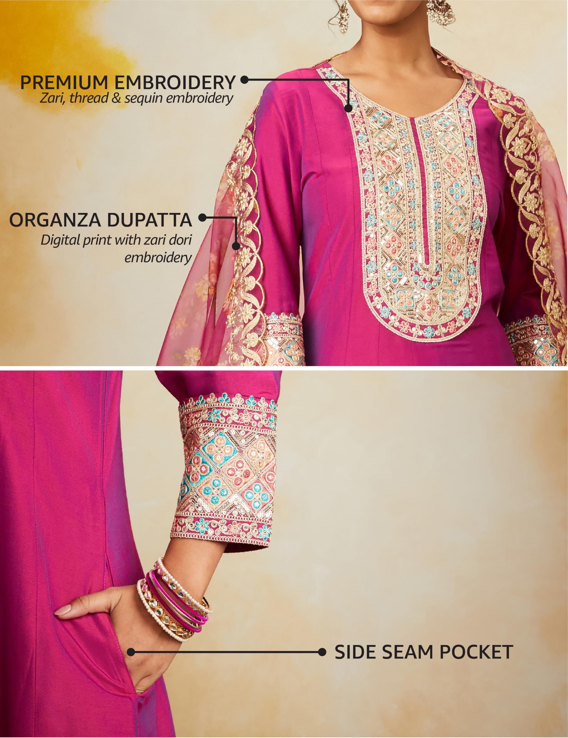 Myx Rani Pink Embroidered Anarkali Kurta for Women - Image 3