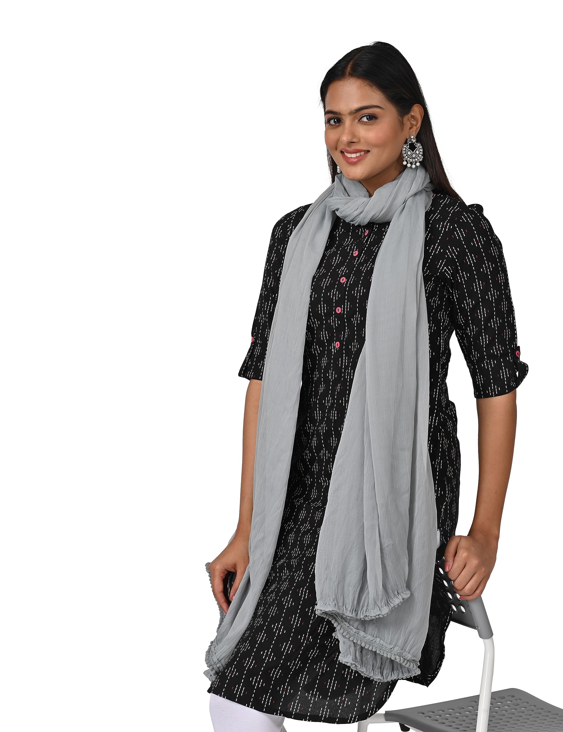 Grey Chiffon Dupatta for Women