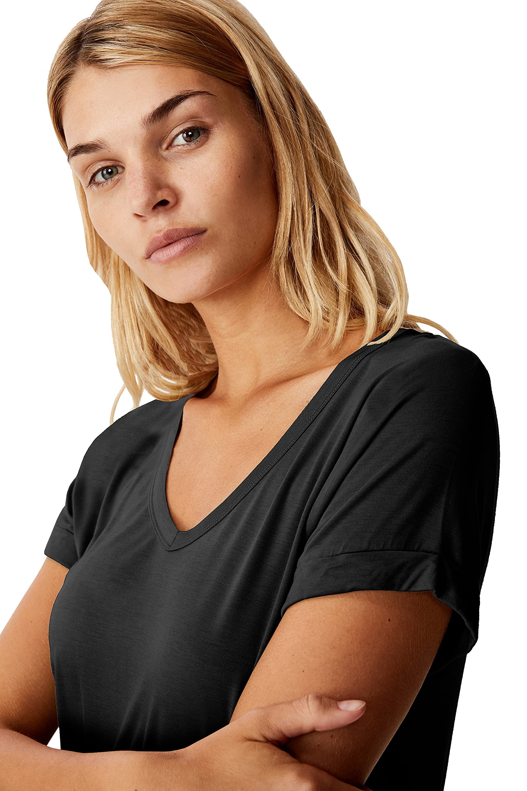 V-Neck Cotton Tshirts for Women - Bottle Green, Black & Sage Green - Image 3