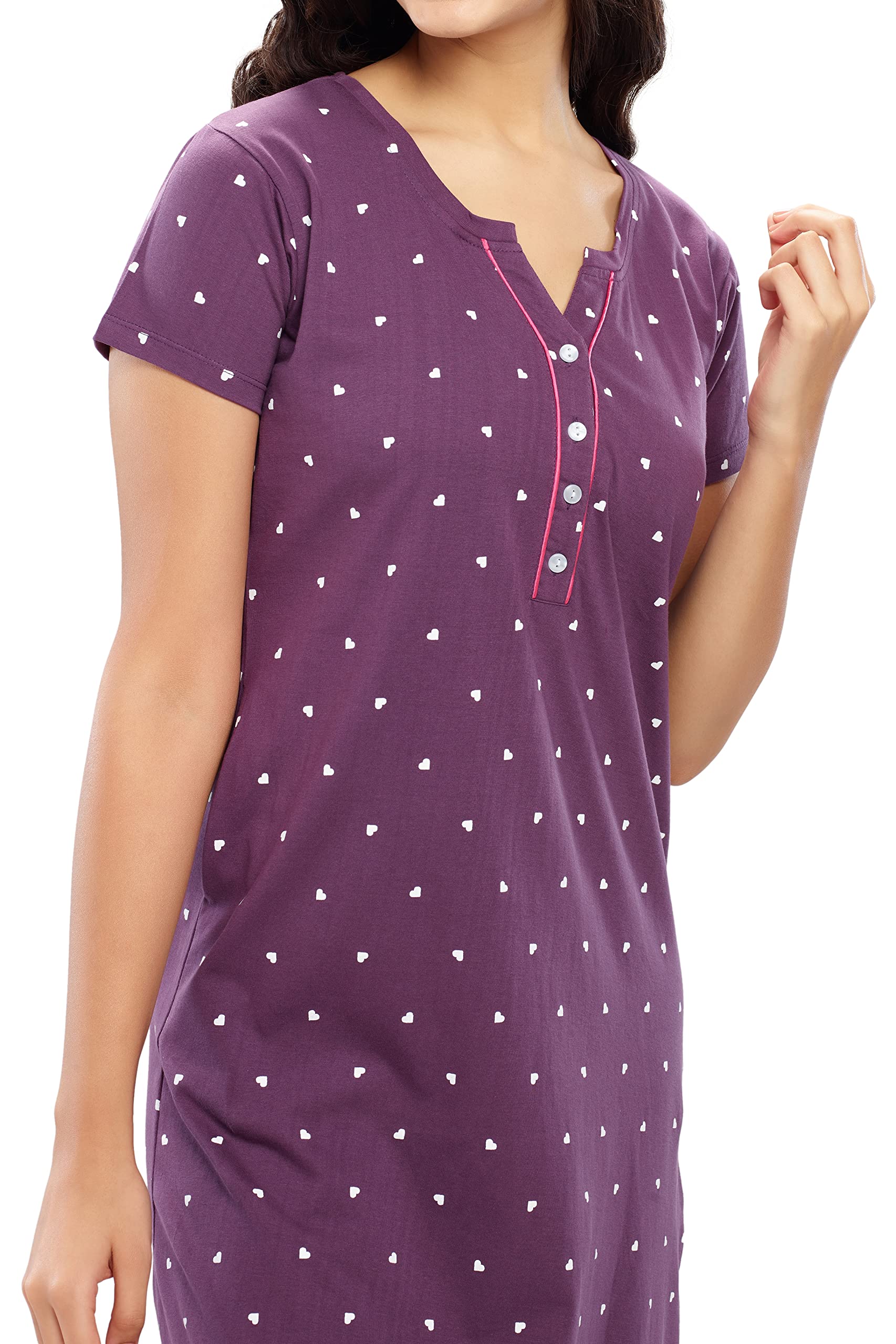 ZEYO Women's Cotton Maxi Nighty - Purple - Image 2