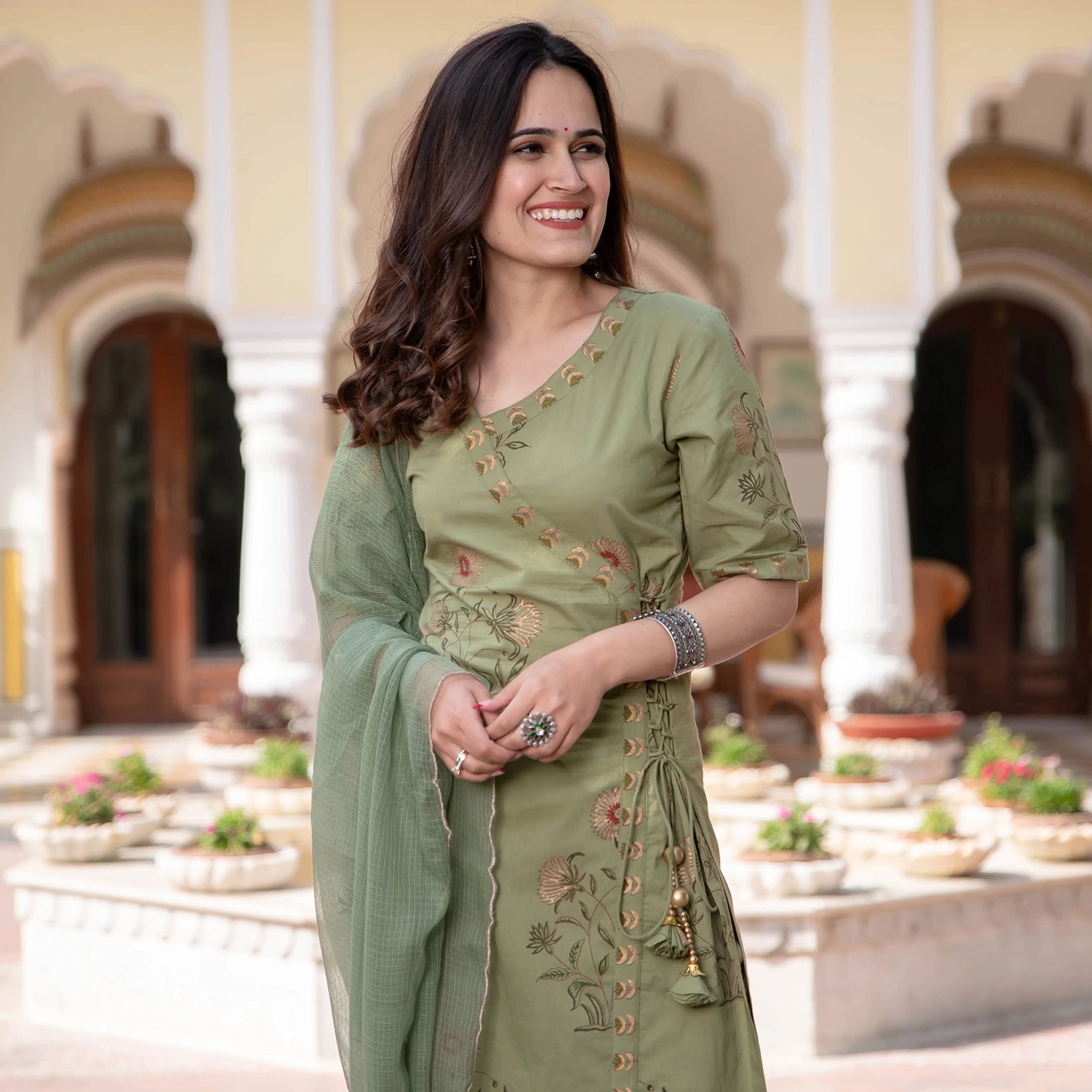 FAADDICTION Women's Printed Rayon Kurta Set - Green - Image 4