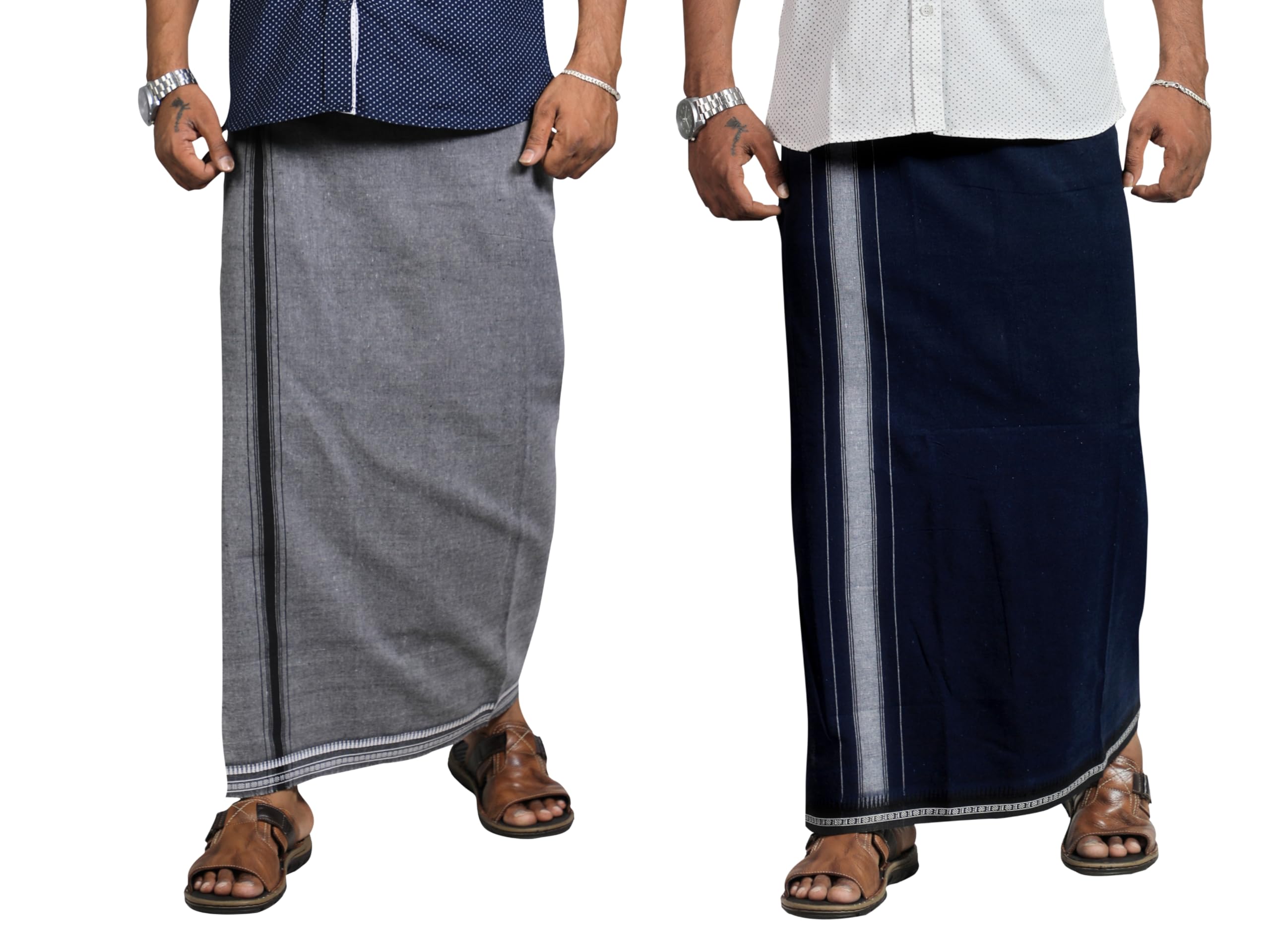 PRAKASAM Men's Cotton Thalapathi Border Dhoti