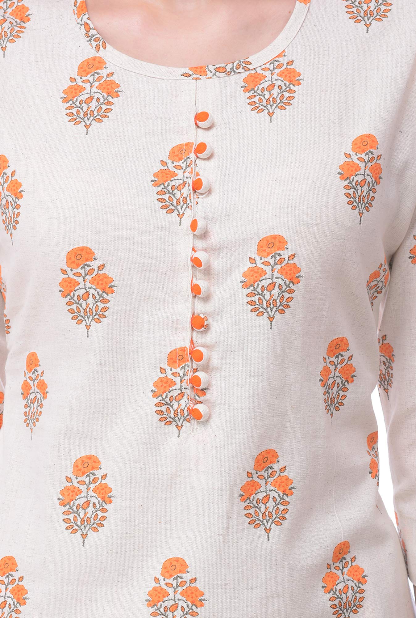 Pistaa Orange Printed Cotton Kurta for Women - Image 5
