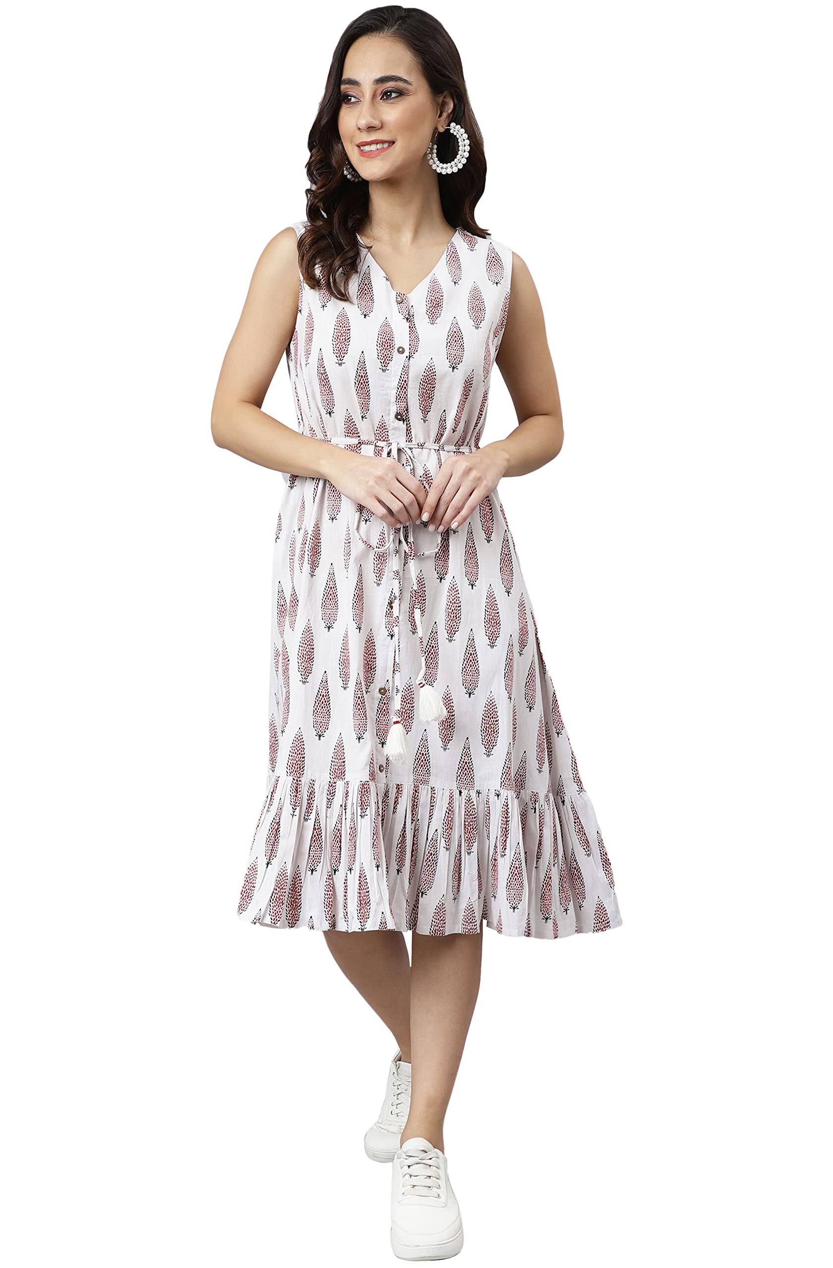 Janasya Women's White Cotton Flared Dress - Image 3