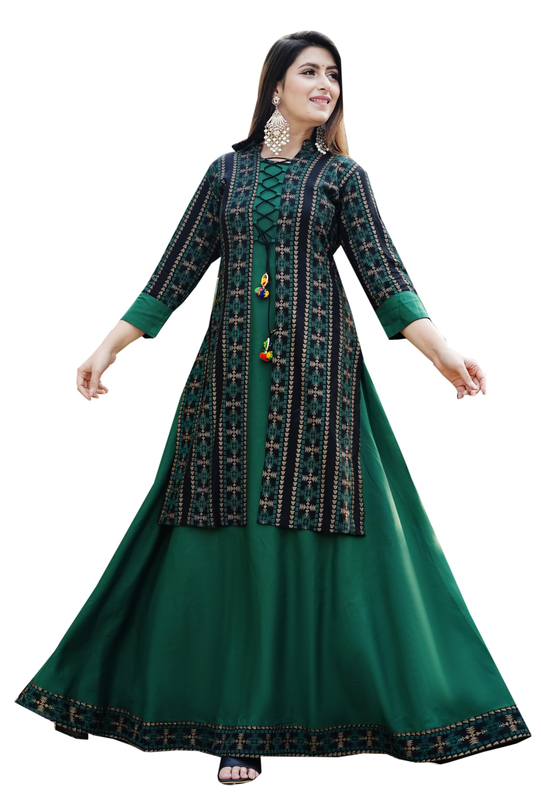 DSS FASHION Women Printed Anarkali Kurta - Green