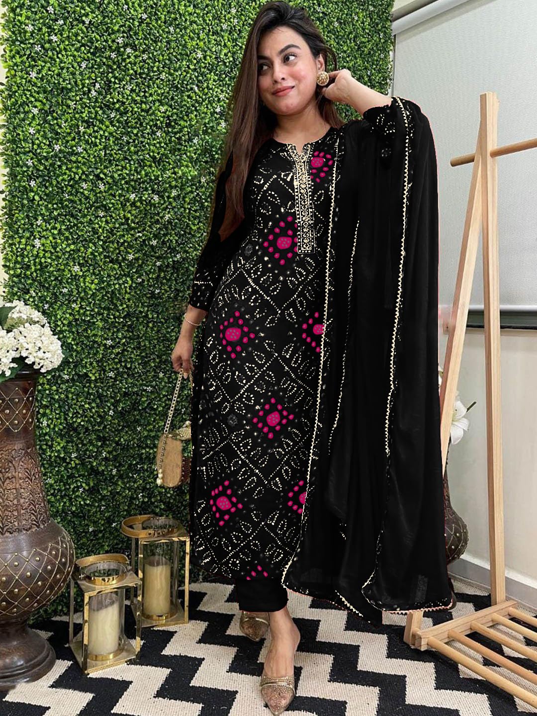GoSriKi Black Bandhej Kurta Set for Women - Image 3