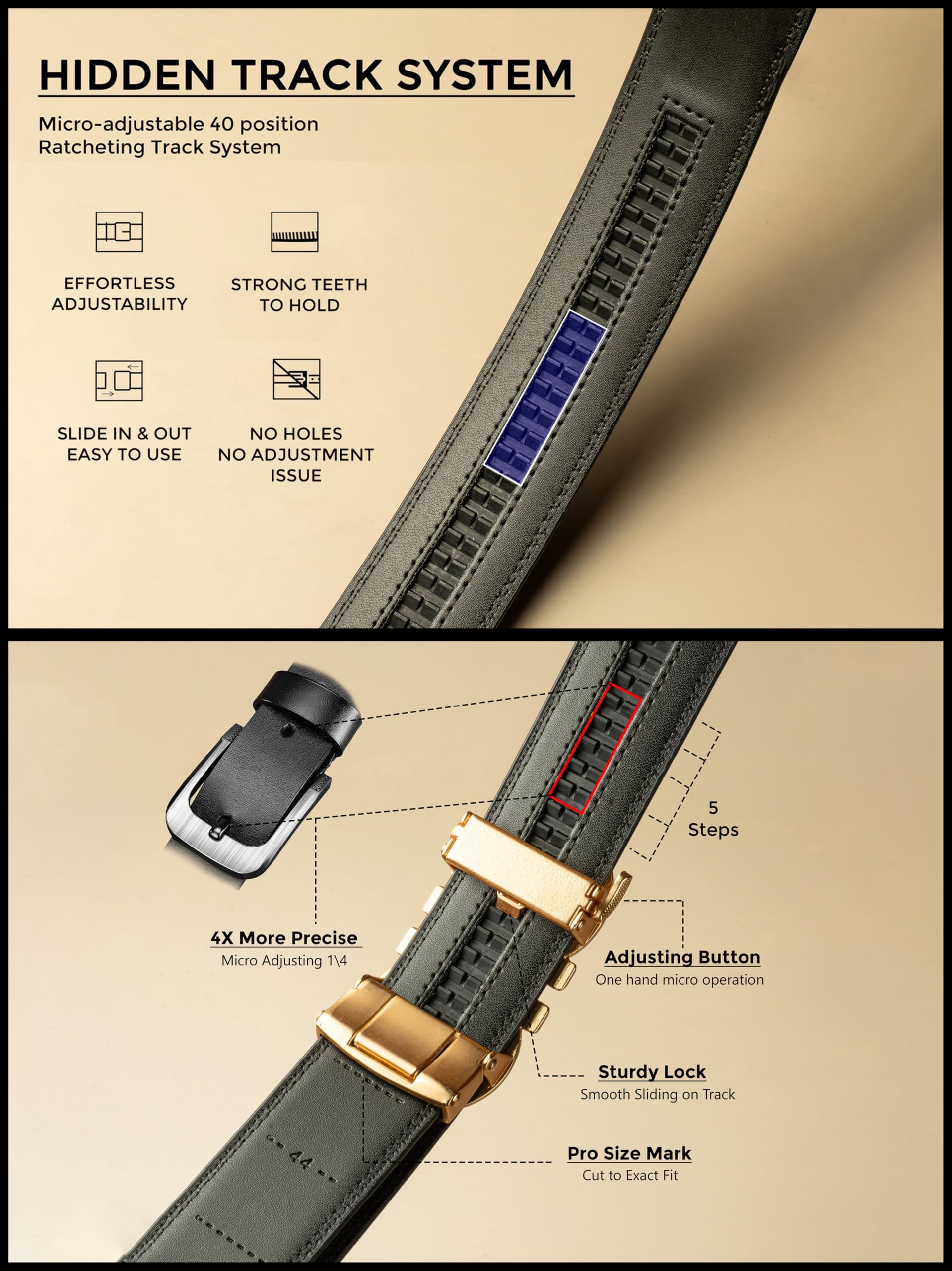 Contacts Gold Leather Belt for Men - Image 4