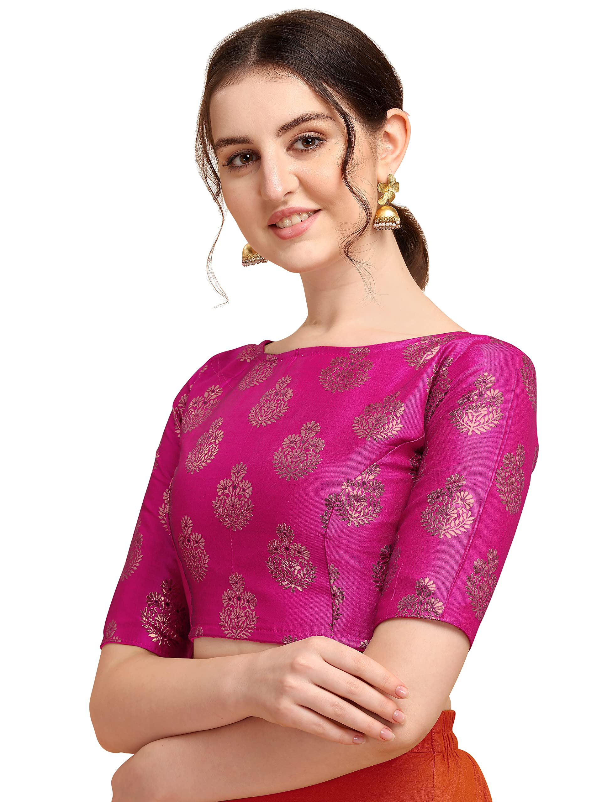 OOMPH! Floral Boat Neck Blouse - Zari Work - Image 2
