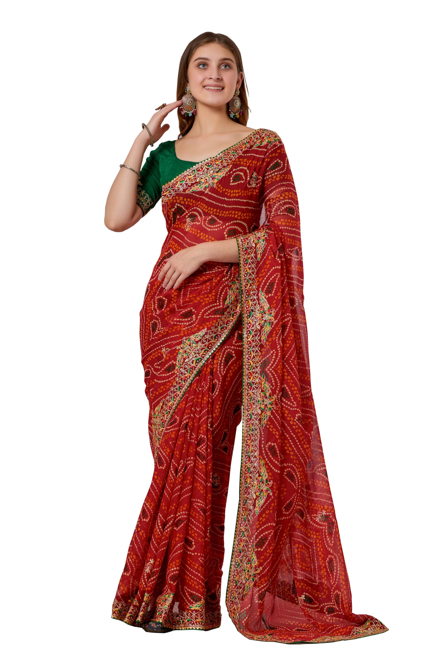 Sareya Veela Women's Georgette Bandhani Saree - Red