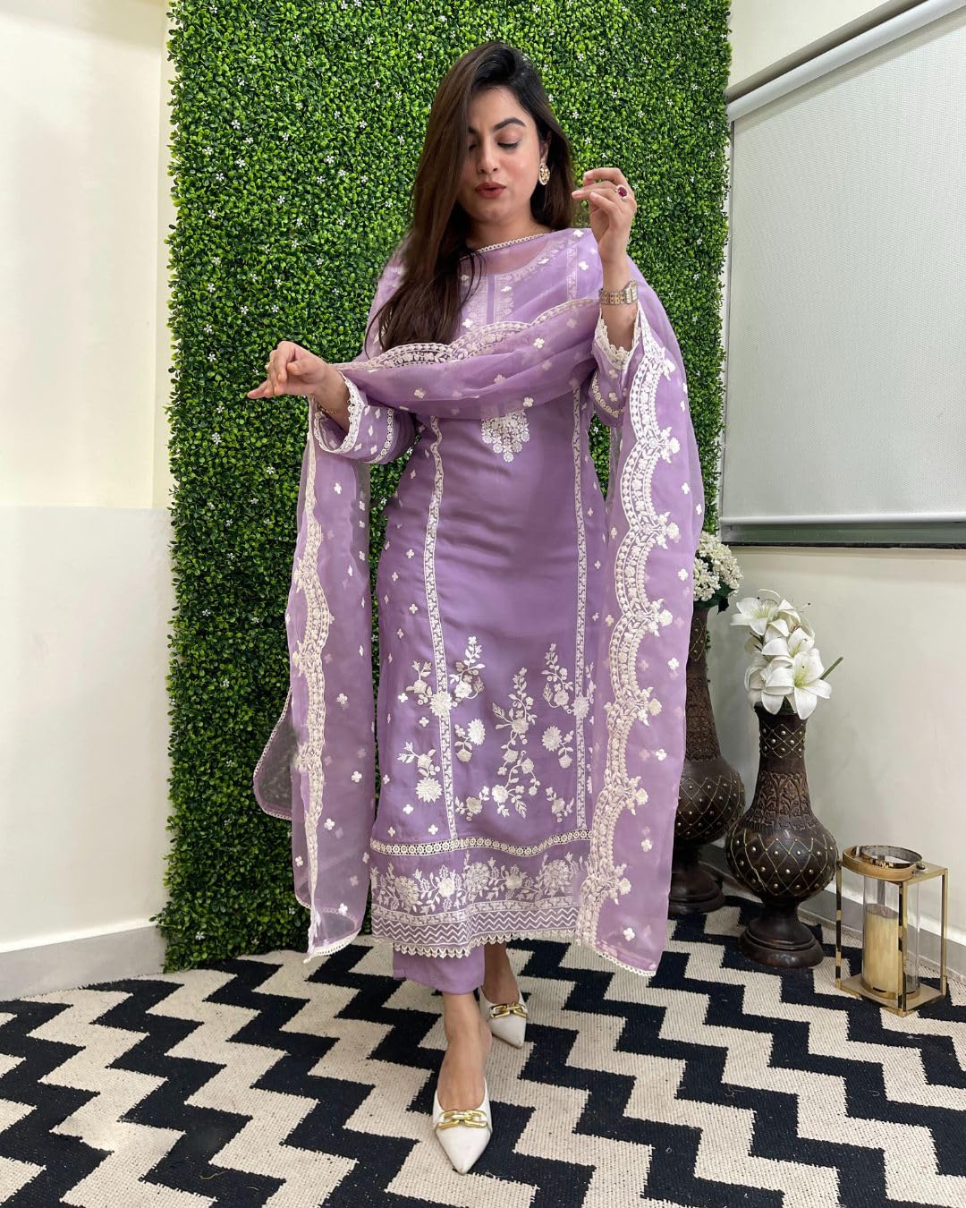 GoSriKi Women's Rayon Blend Kurta with Pant & Dupatta - Purple - Image 5