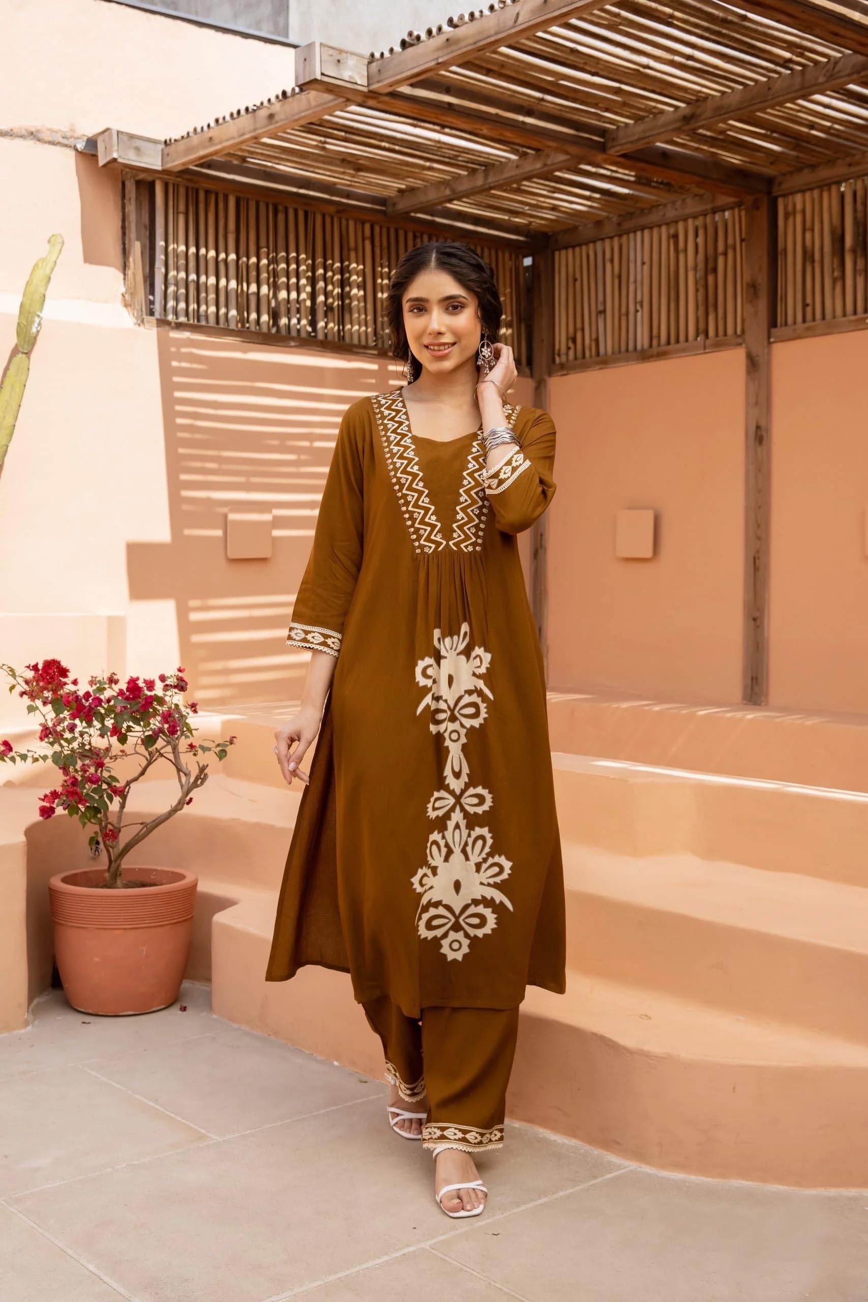 ANNI Brown Chitrangi Rayon Kurta Set - Image 4
