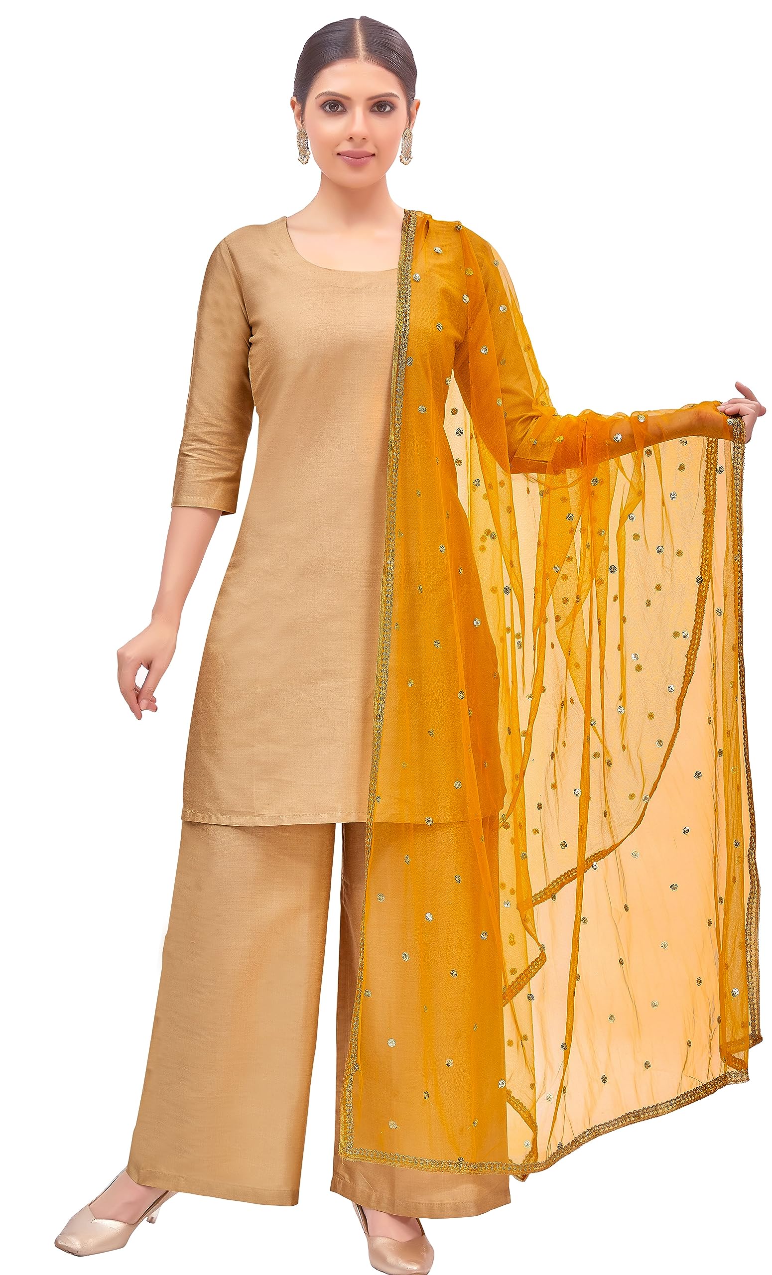 Studio Shringaar Women's Net Embroidered Dupatta - Mustard