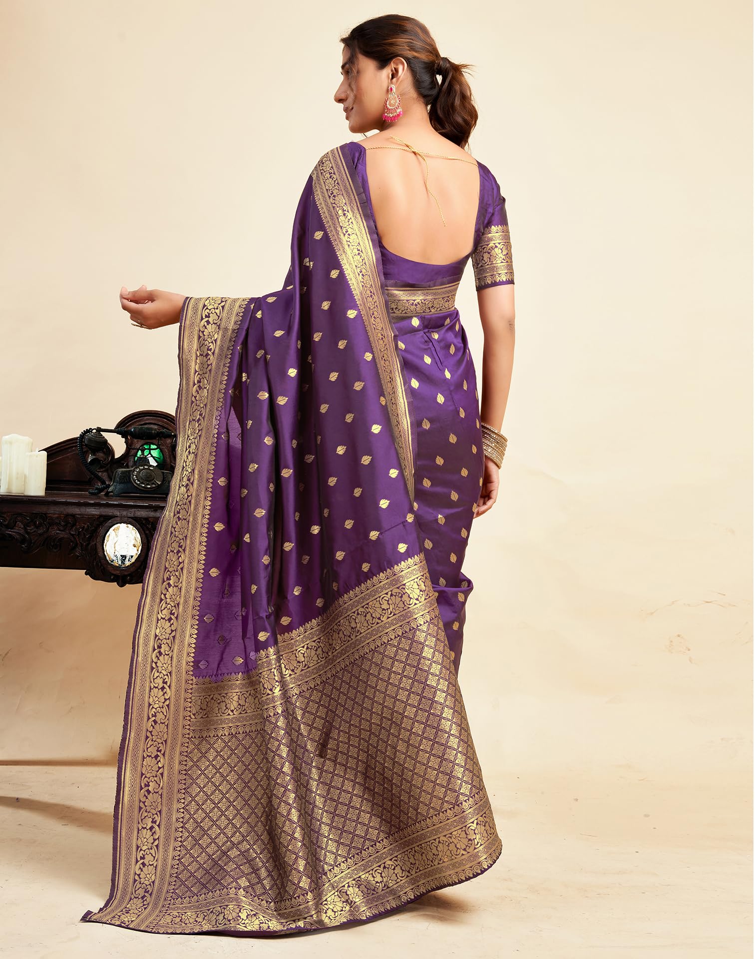 Banarasi Silk Saree - Purple Zari Work - Image 5