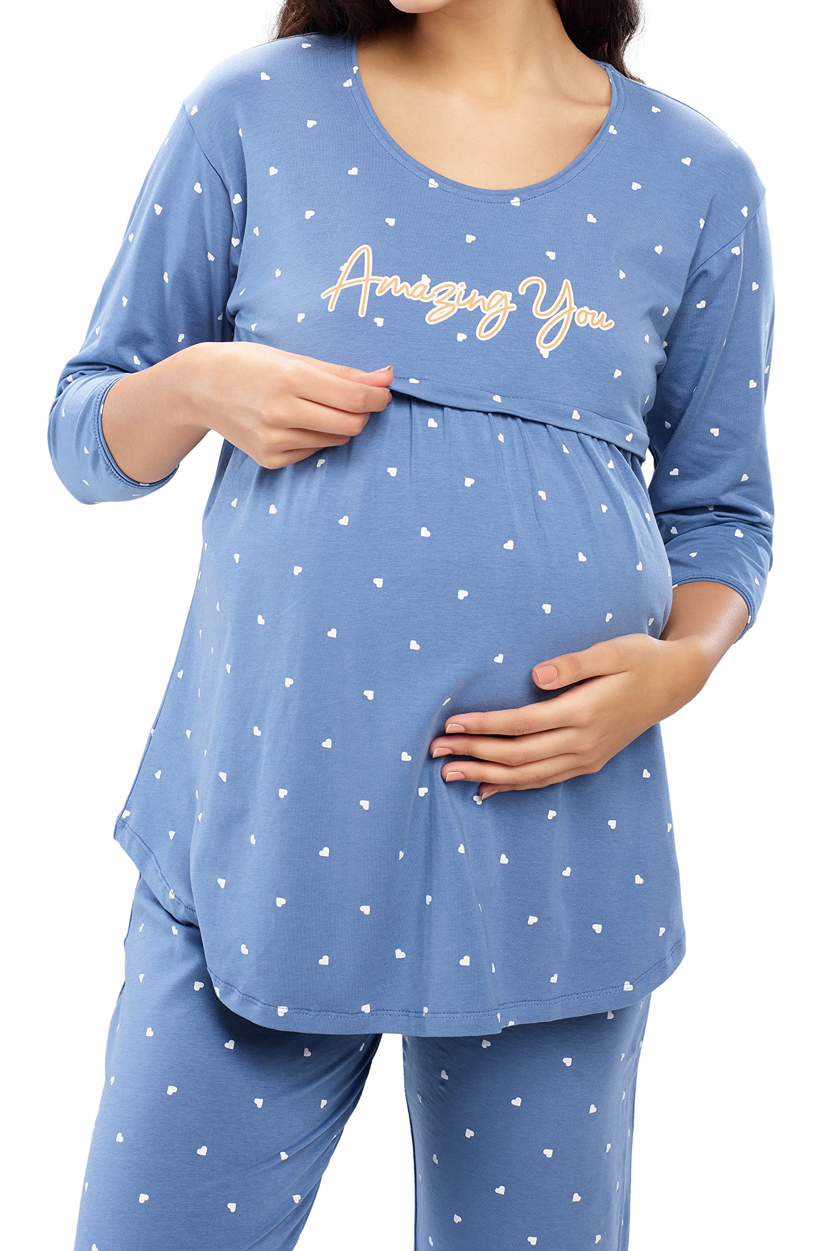 ZEYO Women Maternity & Feeding Night Suit - Sky Blue - Image 2
