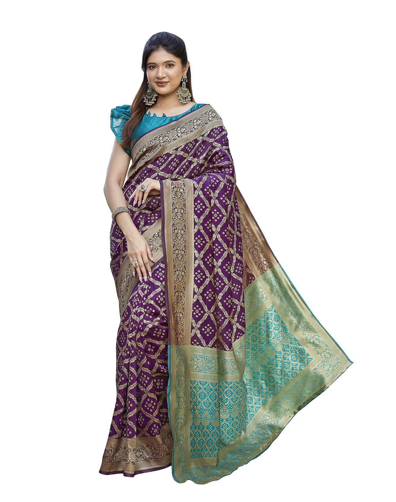 Yashika Banarasi Kanjivaram Art Silk Saree for Women - Purple
