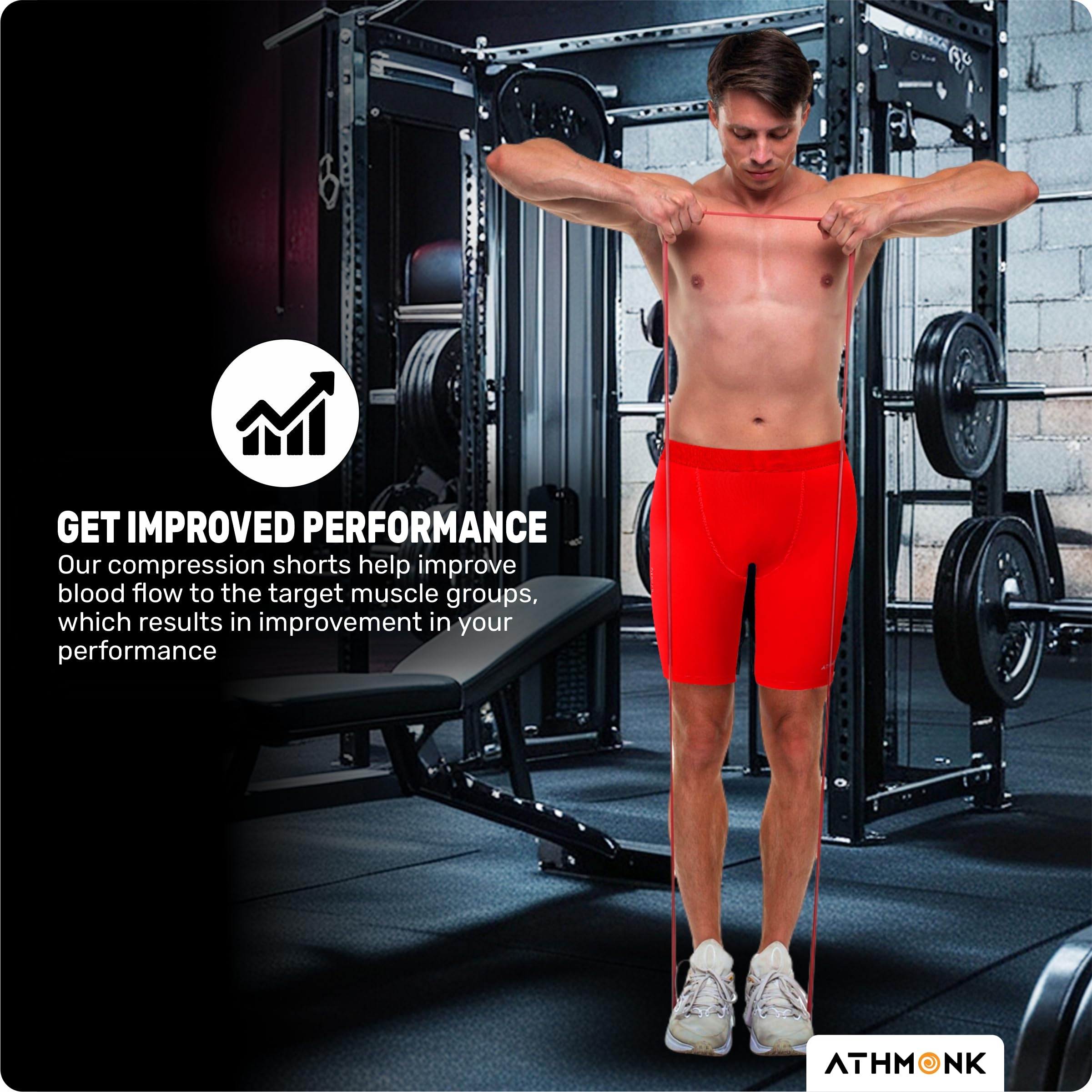 Athmonk Men's Red Compression Shorts - Image 3