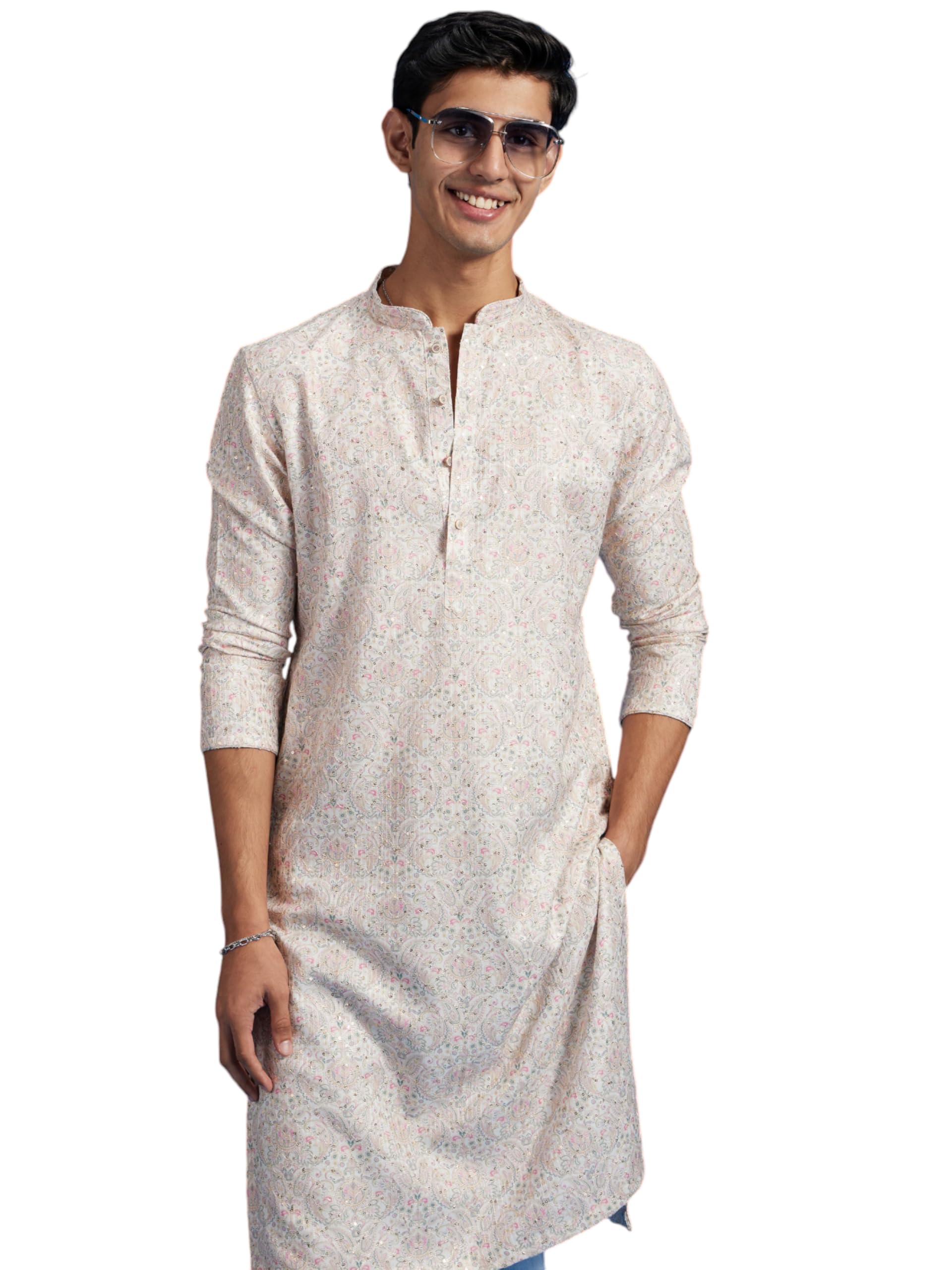 DIWAS BY MANYAVAR Men's Cotton Blend Kurta - Cream Beige