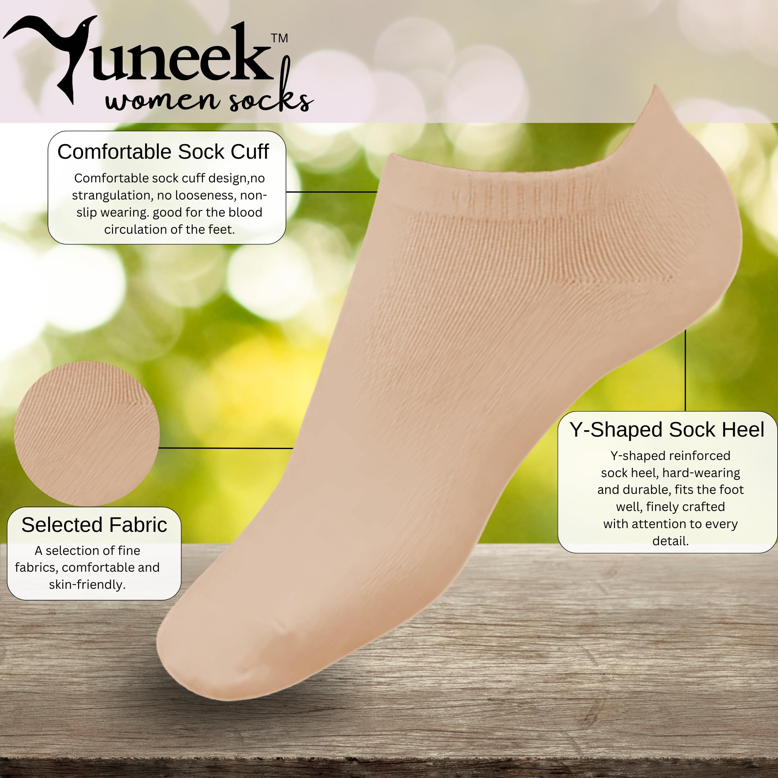 Yuneek Women's Low Cut Ankle Socks - Skin Tone - Image 2
