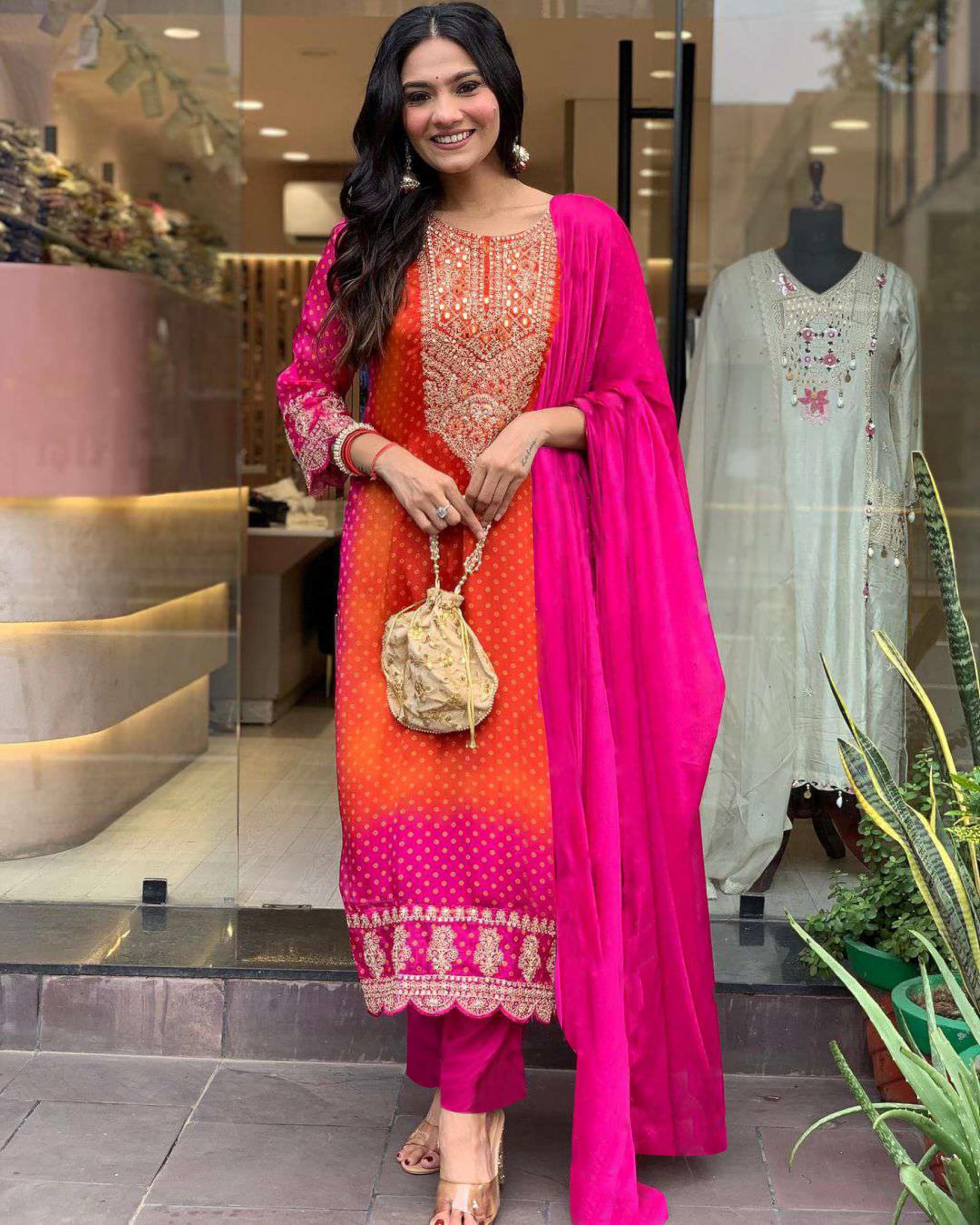 GoSriKi Women's Rayon Blend Kurta with Pant & Dupatta - Pink - Image 2