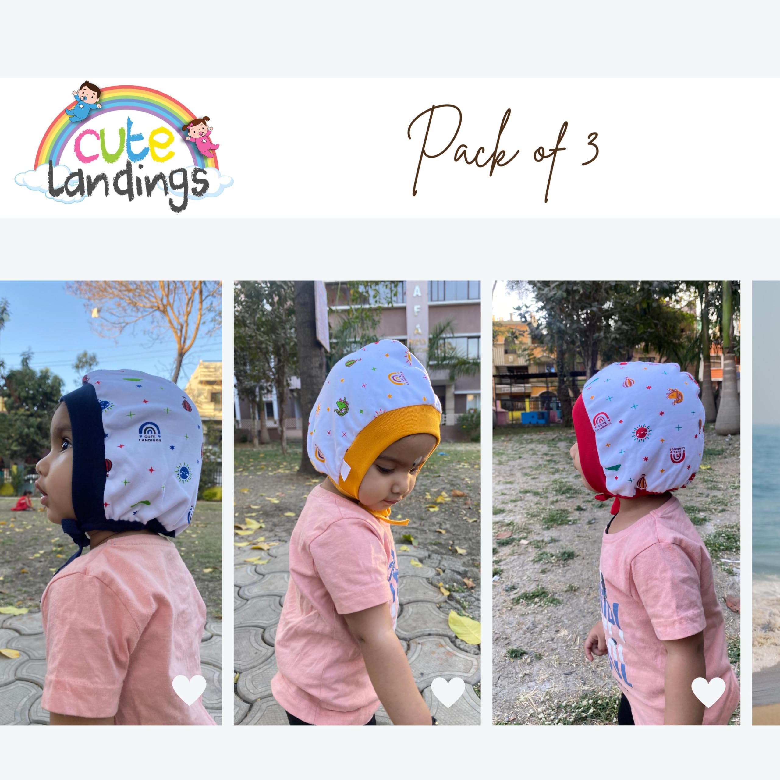 CUTE LANDINGS New Born Baby Soft Hosiery Cotton Cap Set - Image 2