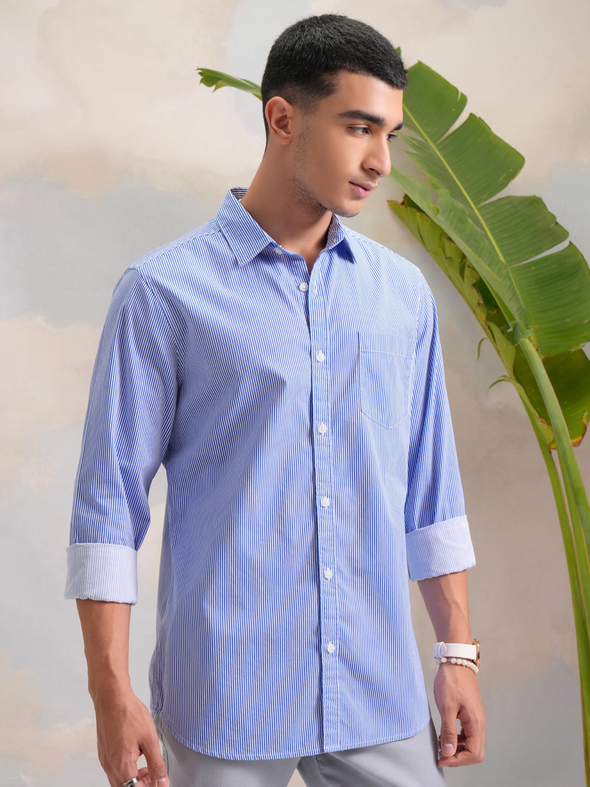 Highlander Men's Formal Shirt - White Indigo Striped - Image 4