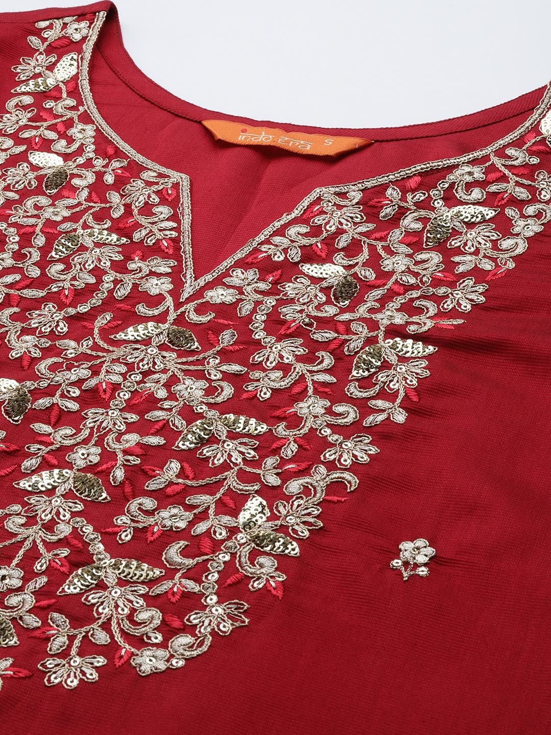INDO ERA Red Rayon Viscose Embroidered Kurta Set for Women - Image 5