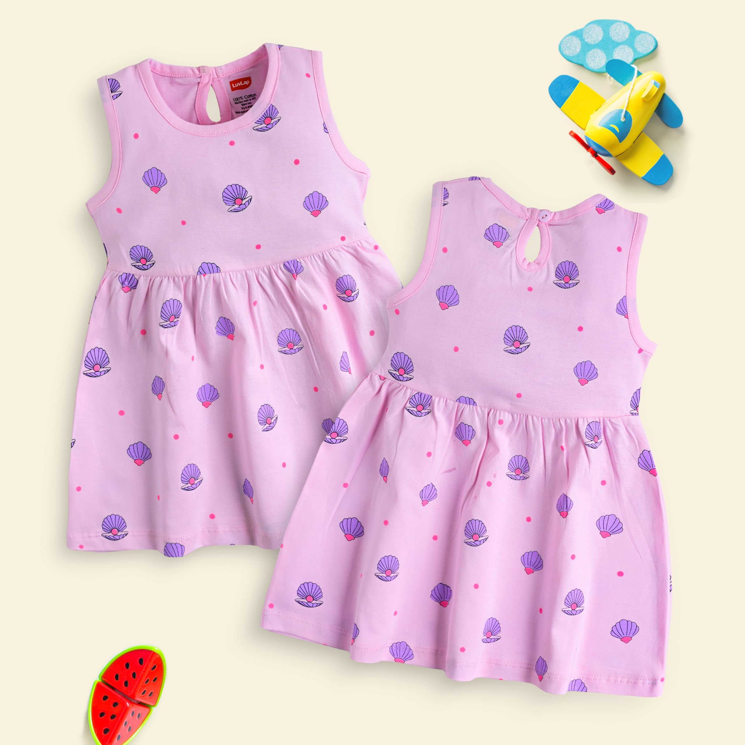 LuvLap Cartoon Sleeveless Cotton Frocks for Baby Girls - Multicolour - Image 2