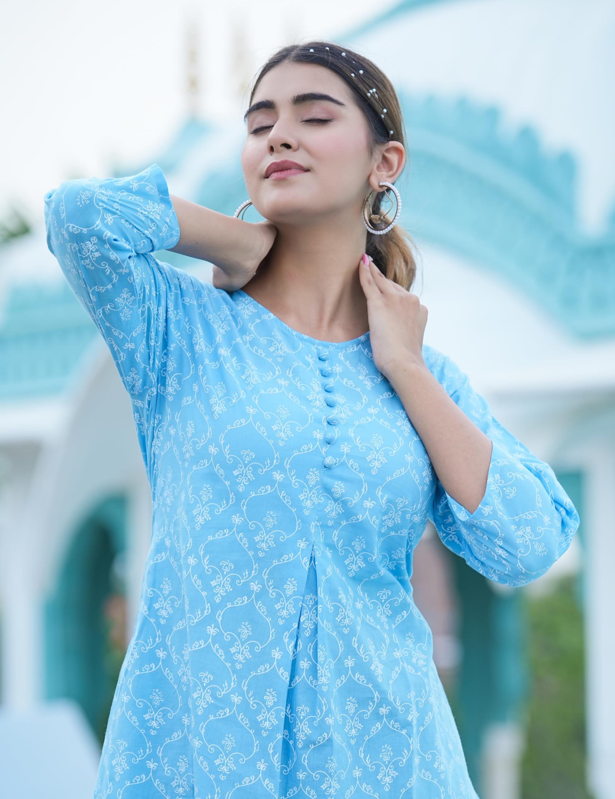 Yash Gallery Blue Floral Kurti for Women - Image 2