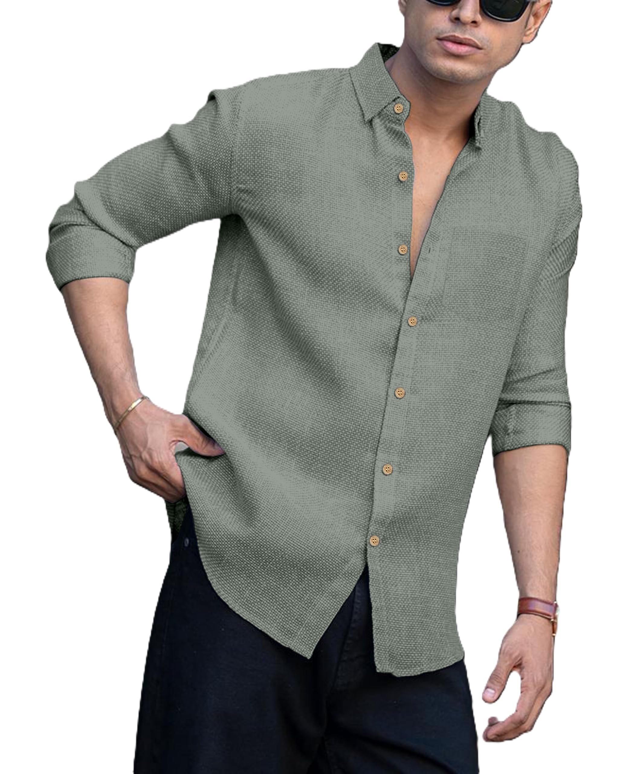 RAIZAX Grey Linen Cotton Shirt for Men