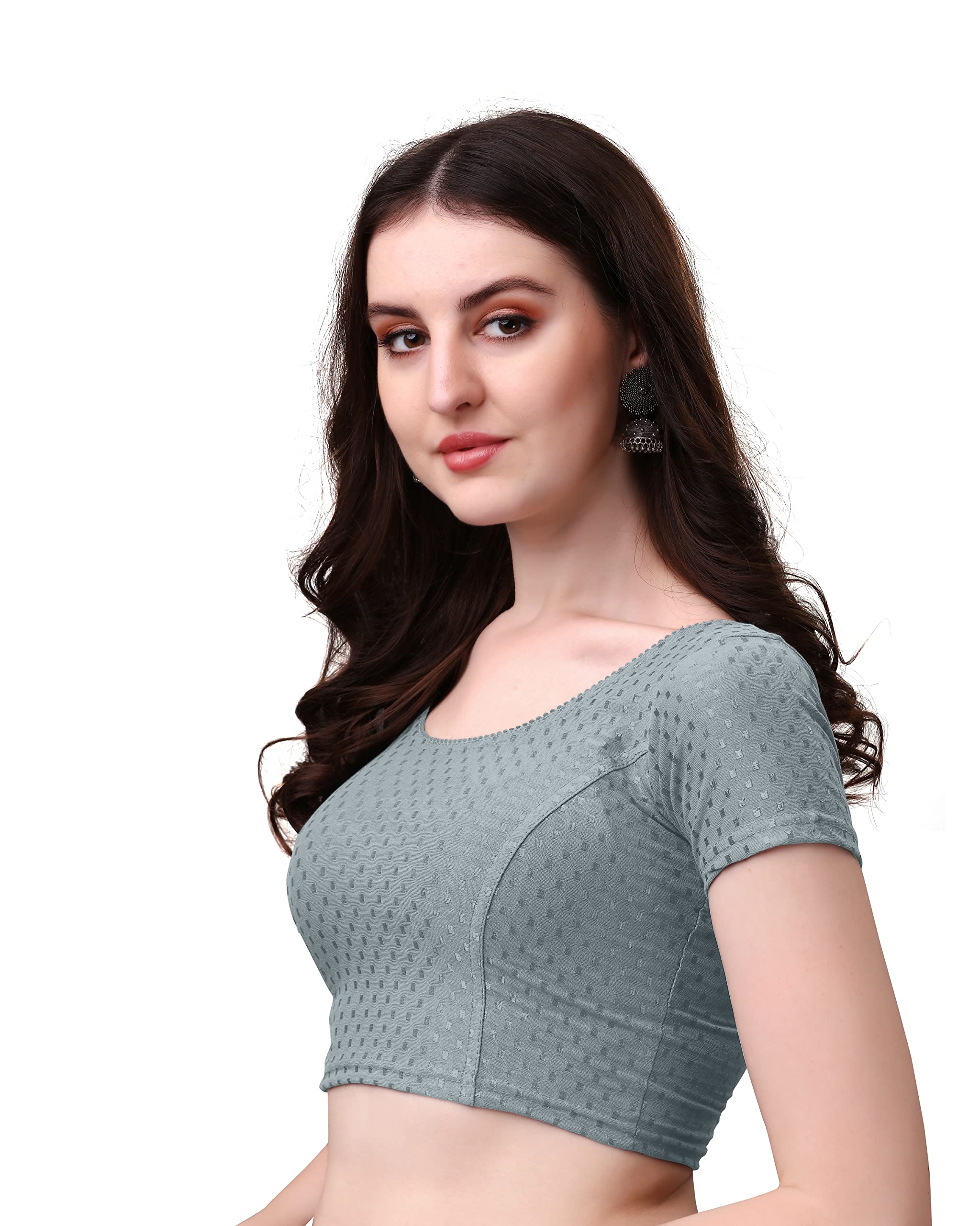 HeeFee Grey Saree Blouse with Short Sleeves - Image 4